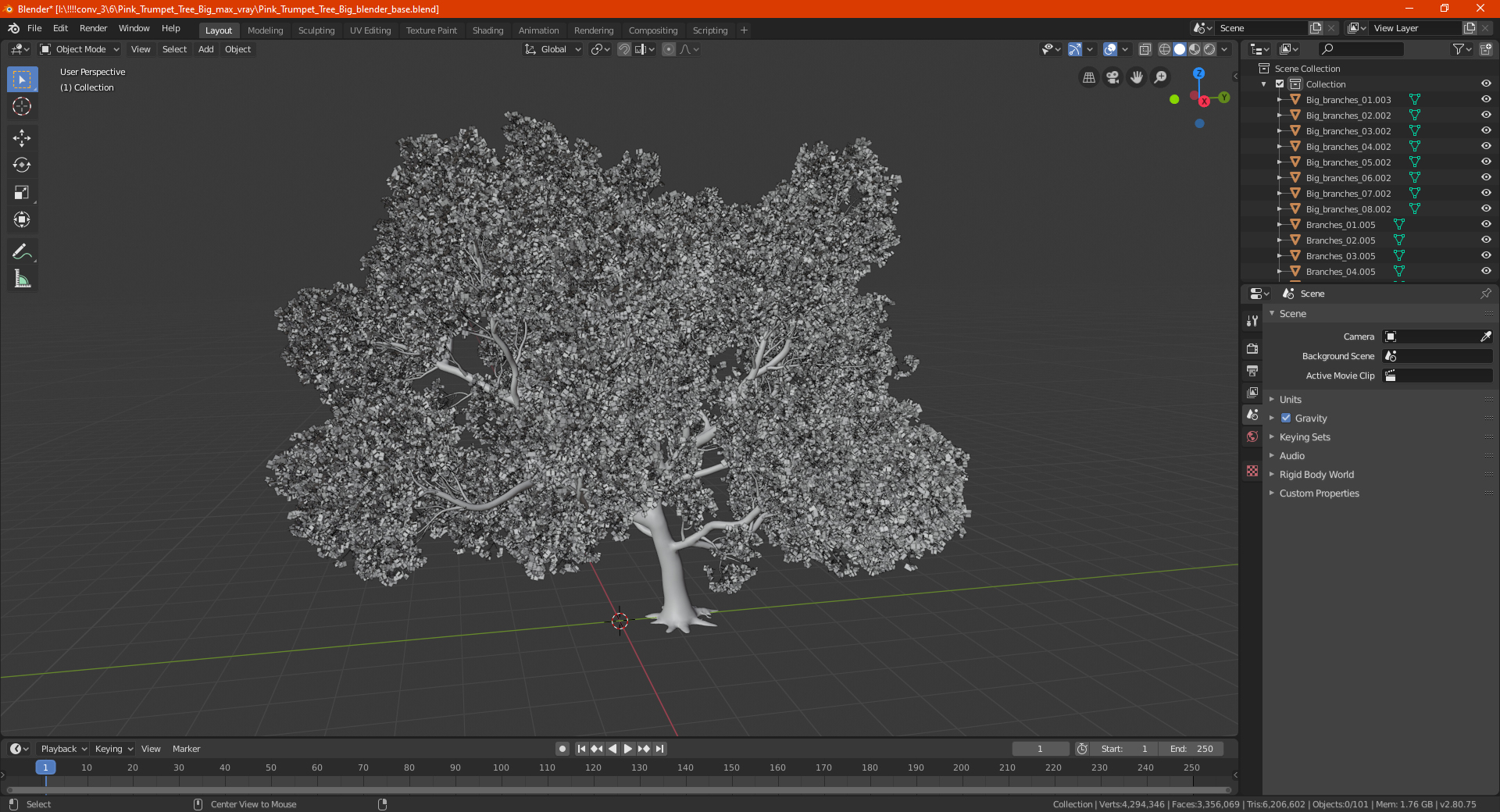 3D Pink Trumpet Tree Big