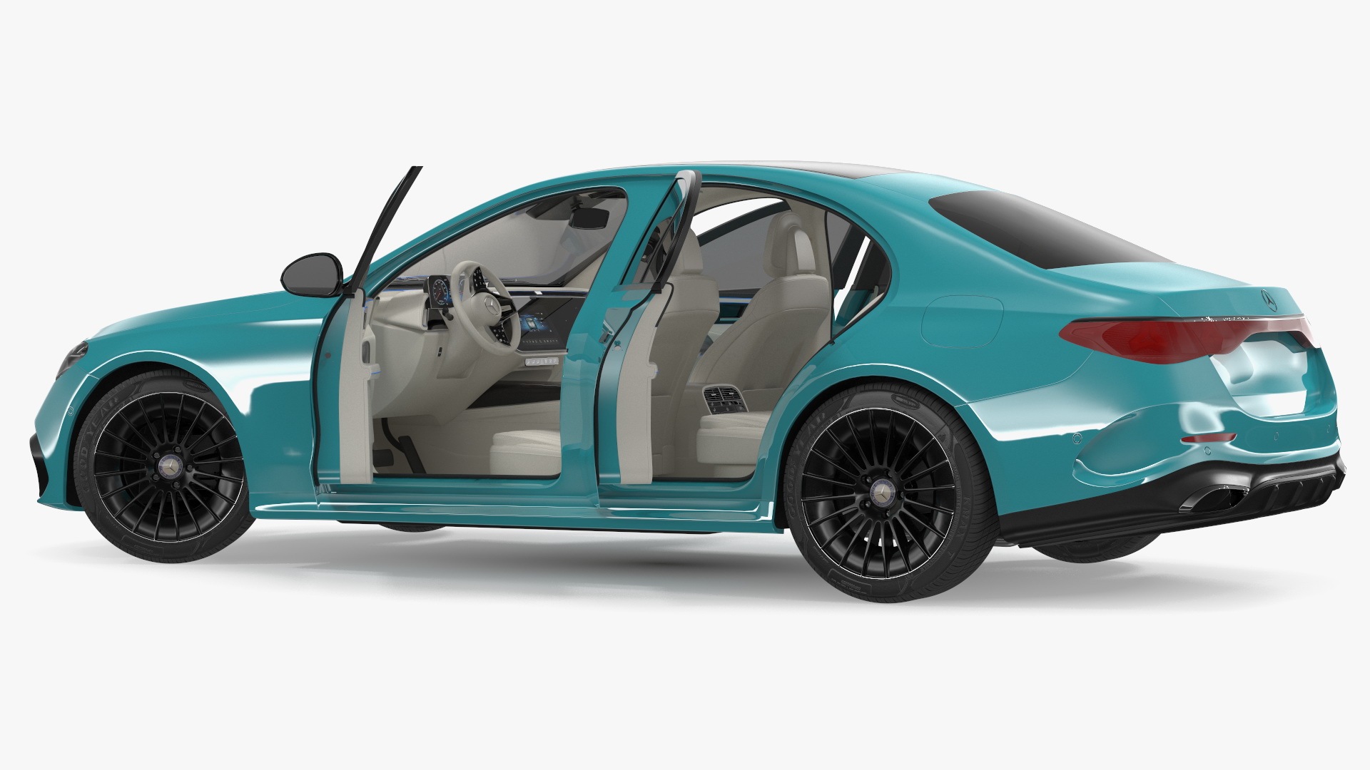 3D Mercedes E-class Turquoise Color Rigged for Maya model