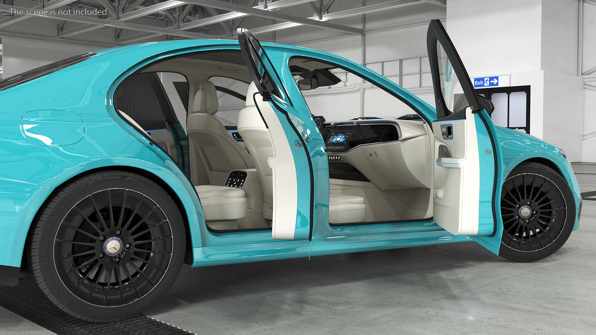 3D Mercedes E-class Turquoise Color Rigged for Maya model