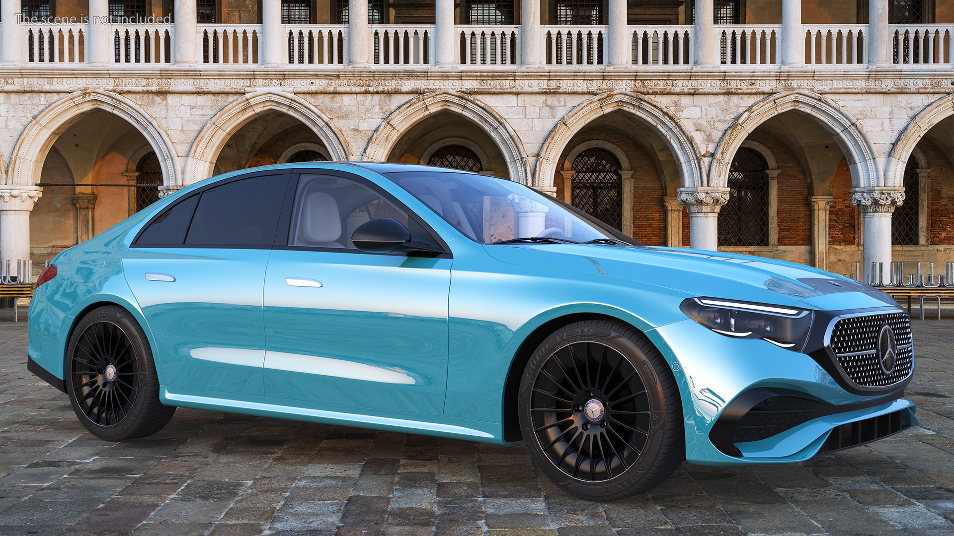 3D Mercedes E-class Turquoise Color Rigged for Maya model