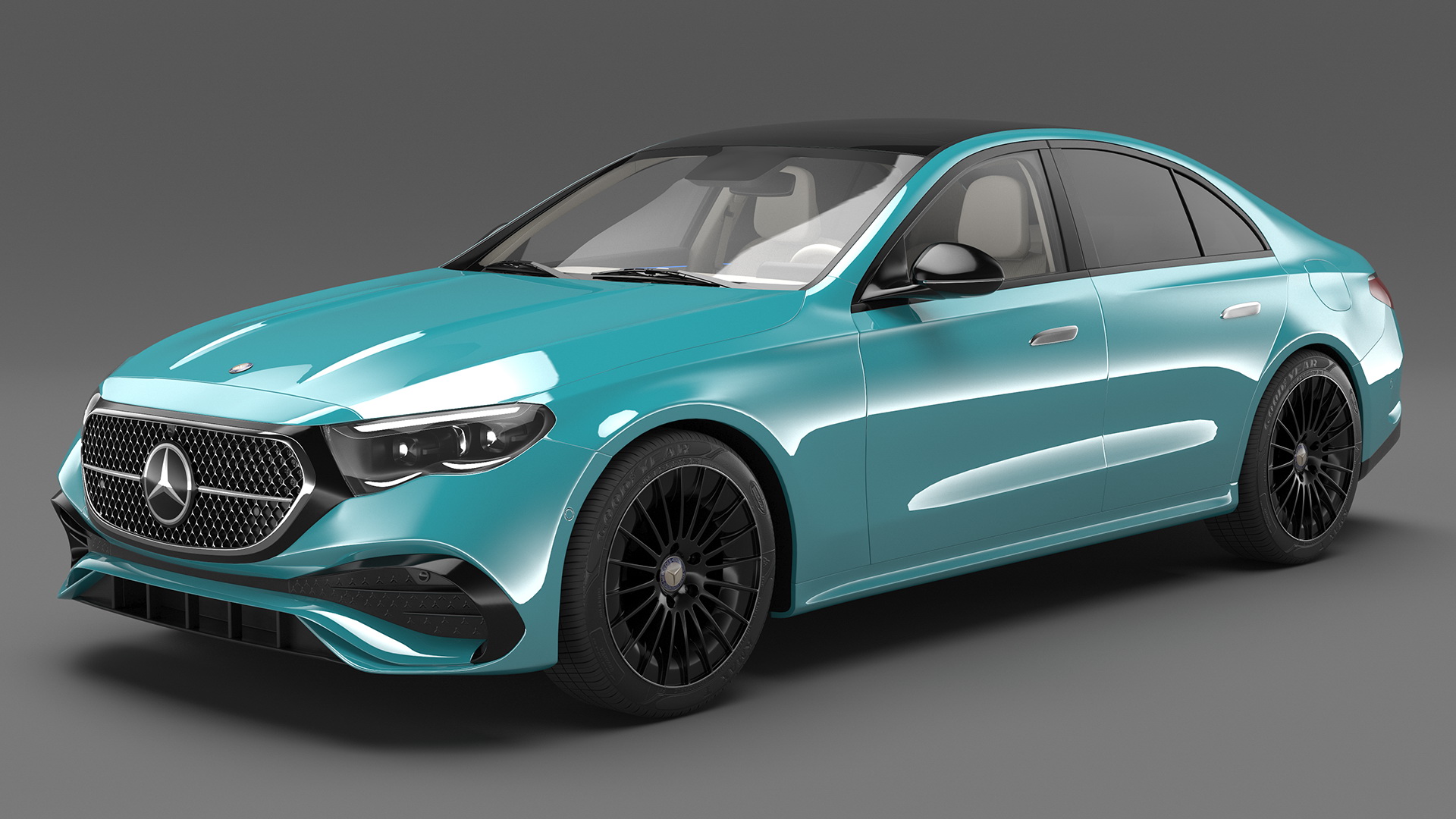 3D Mercedes E-class Turquoise Color Rigged for Maya model