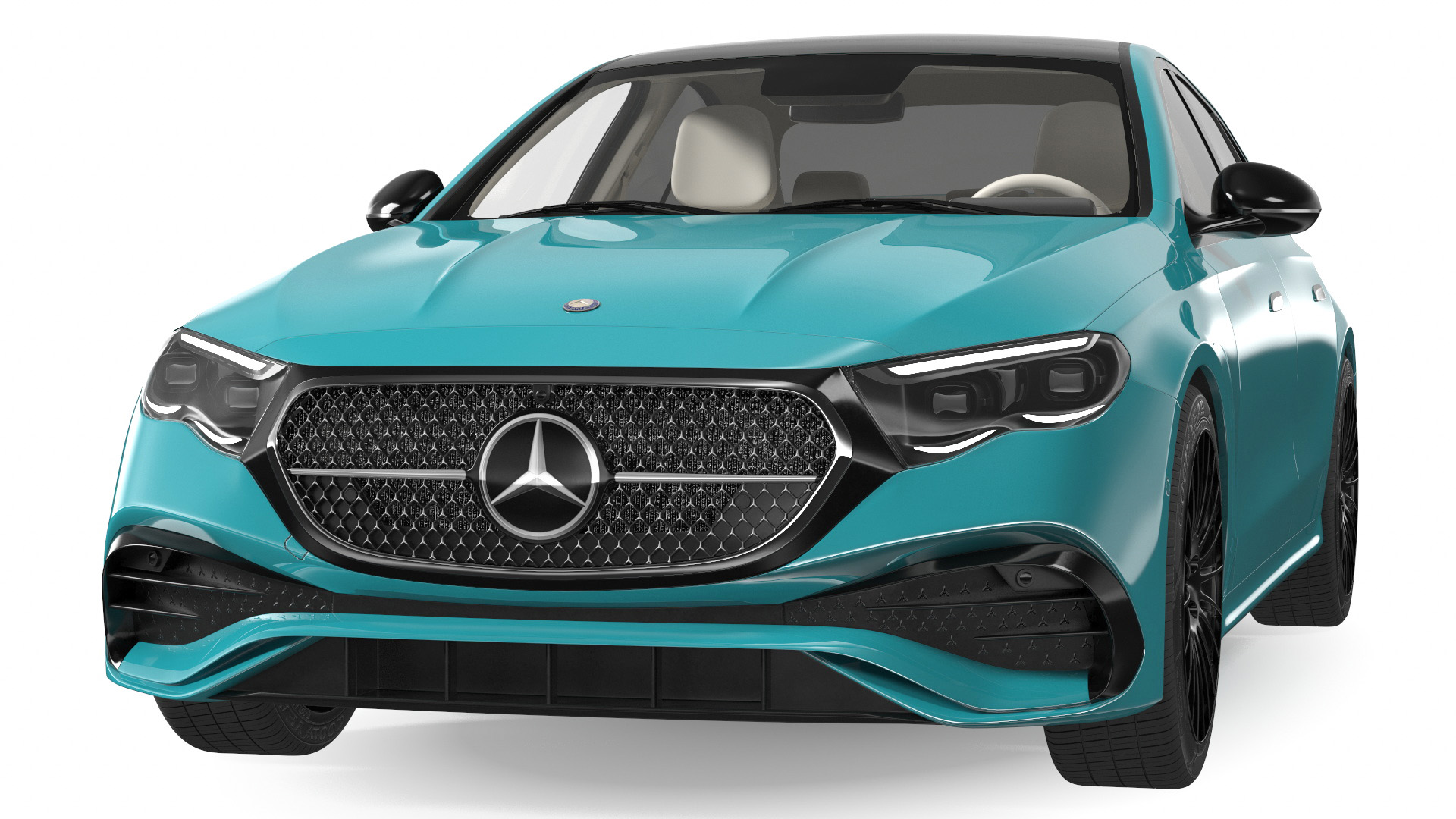 3D Mercedes E-class Turquoise Color Rigged for Maya model