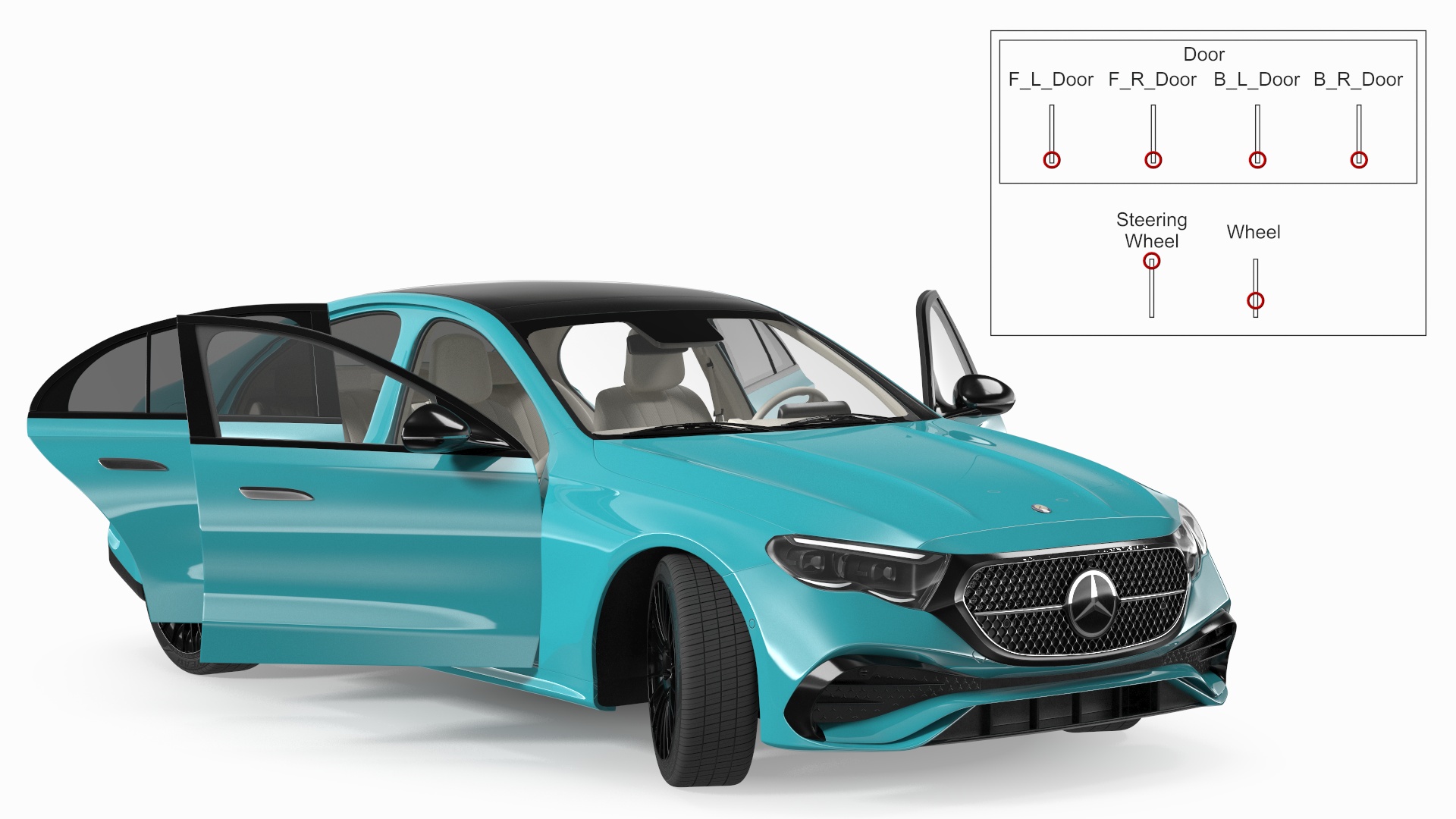 3D Mercedes E-class Turquoise Color Rigged for Maya model