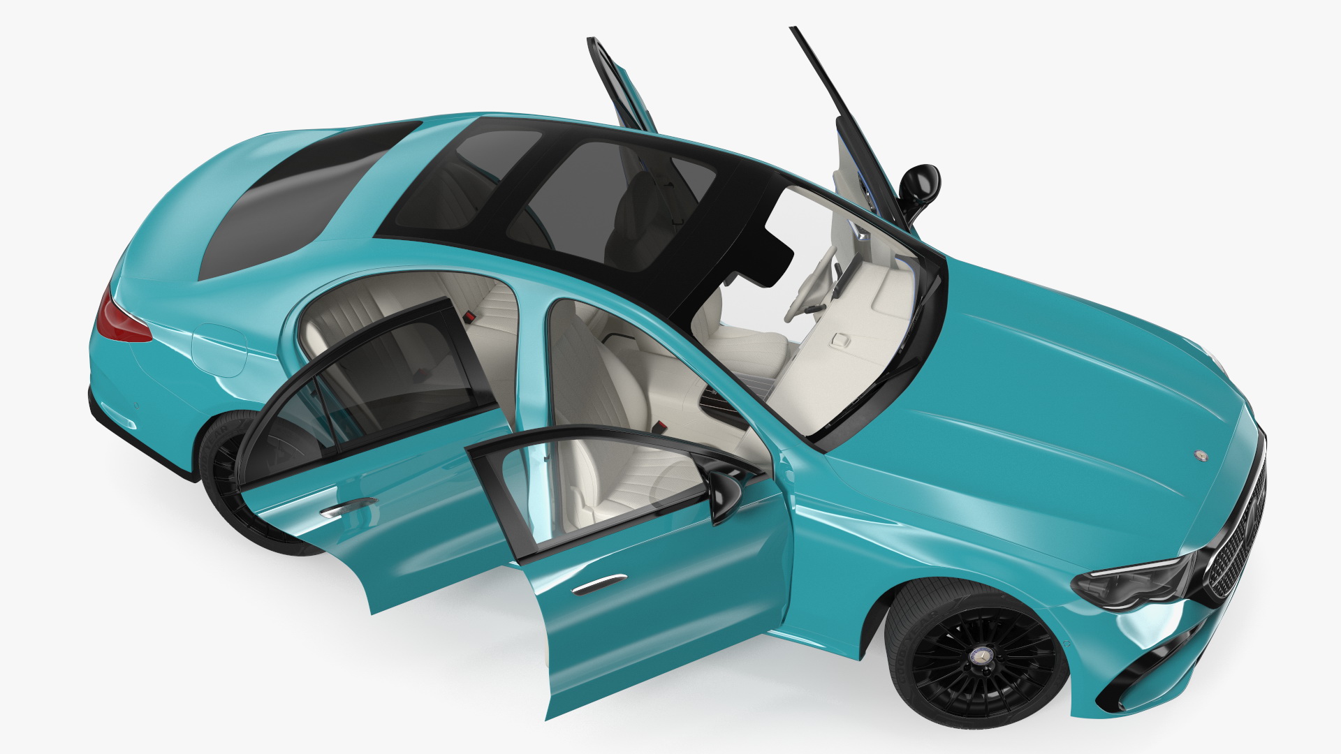 3D Mercedes E-class Turquoise Color Rigged for Maya model