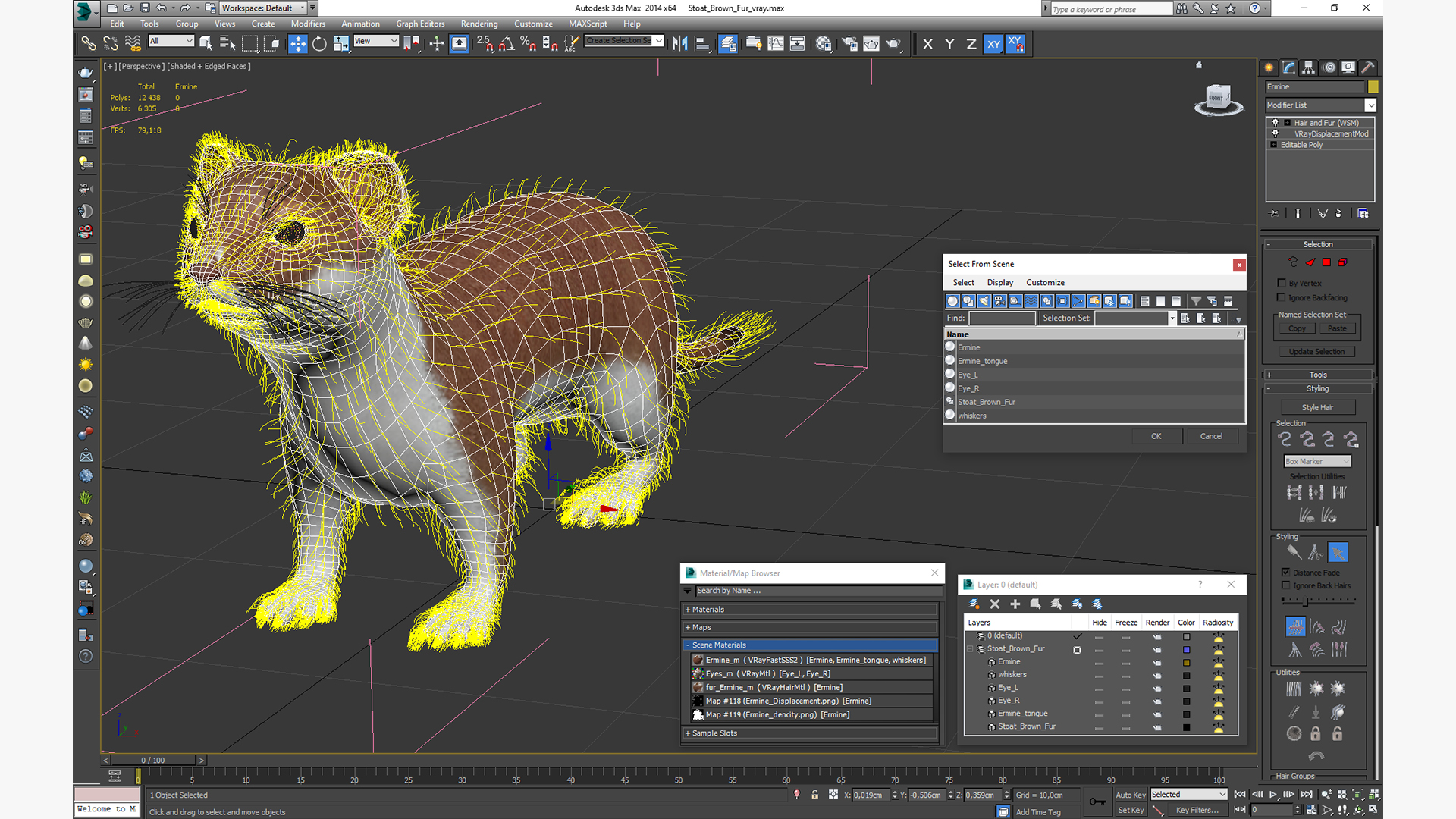 3D model Stoat Brown Fur