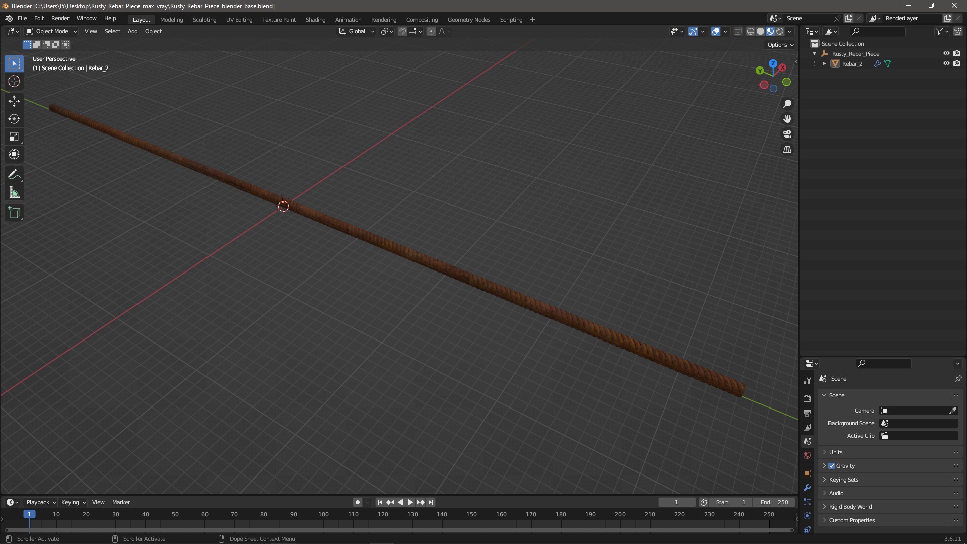 Rusty Rebar Piece 3D