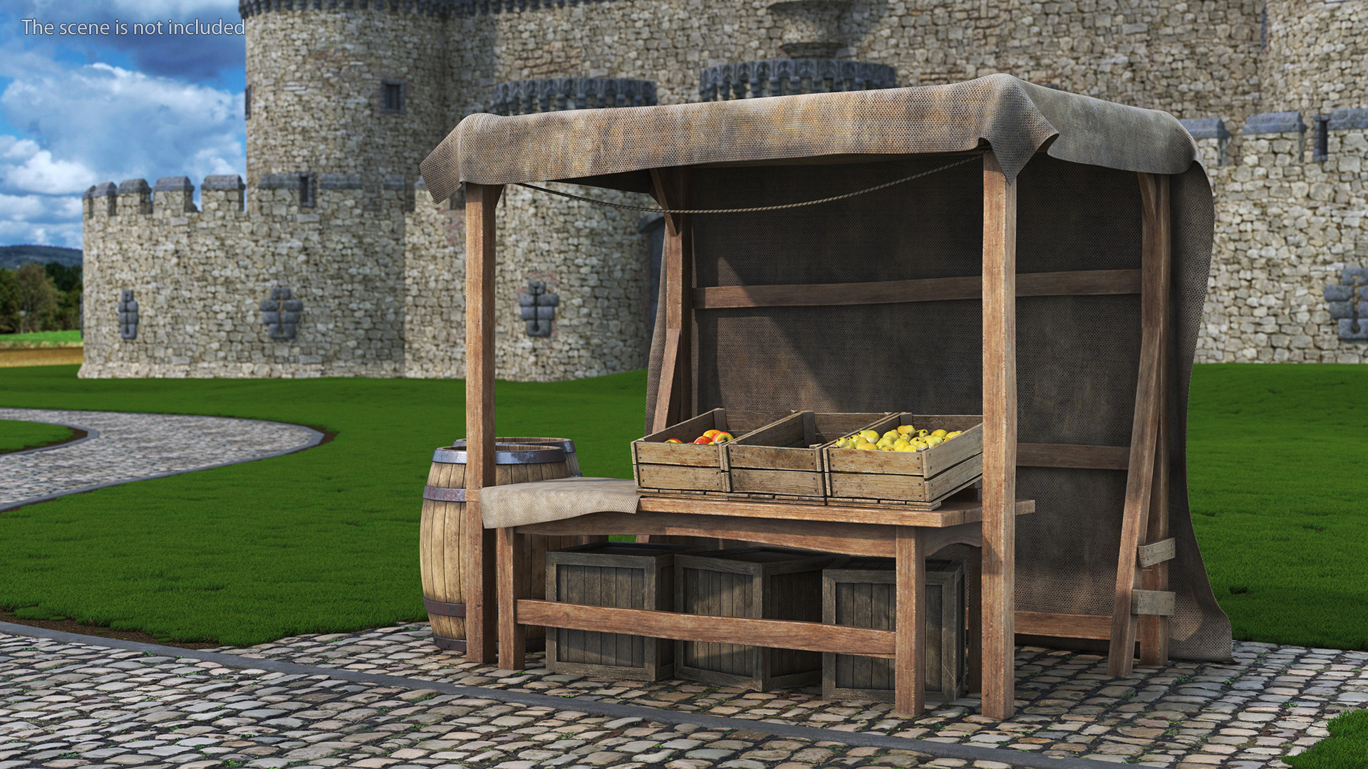 Fantasy Food Market Stall with Awning 3D