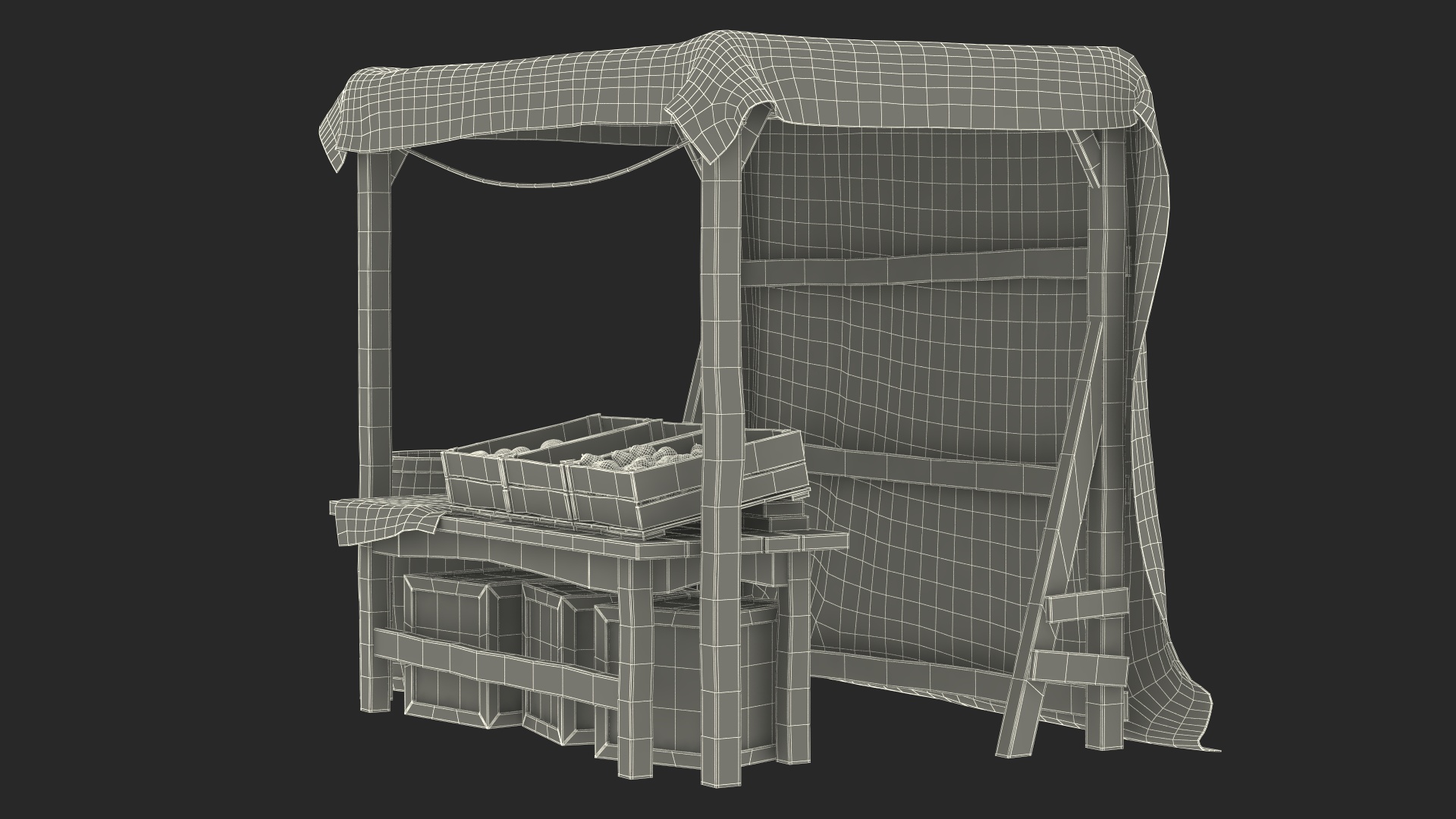 Fantasy Food Market Stall with Awning 3D