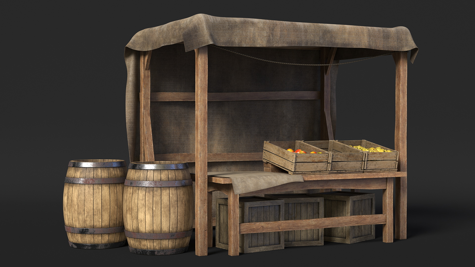 Fantasy Food Market Stall with Awning 3D