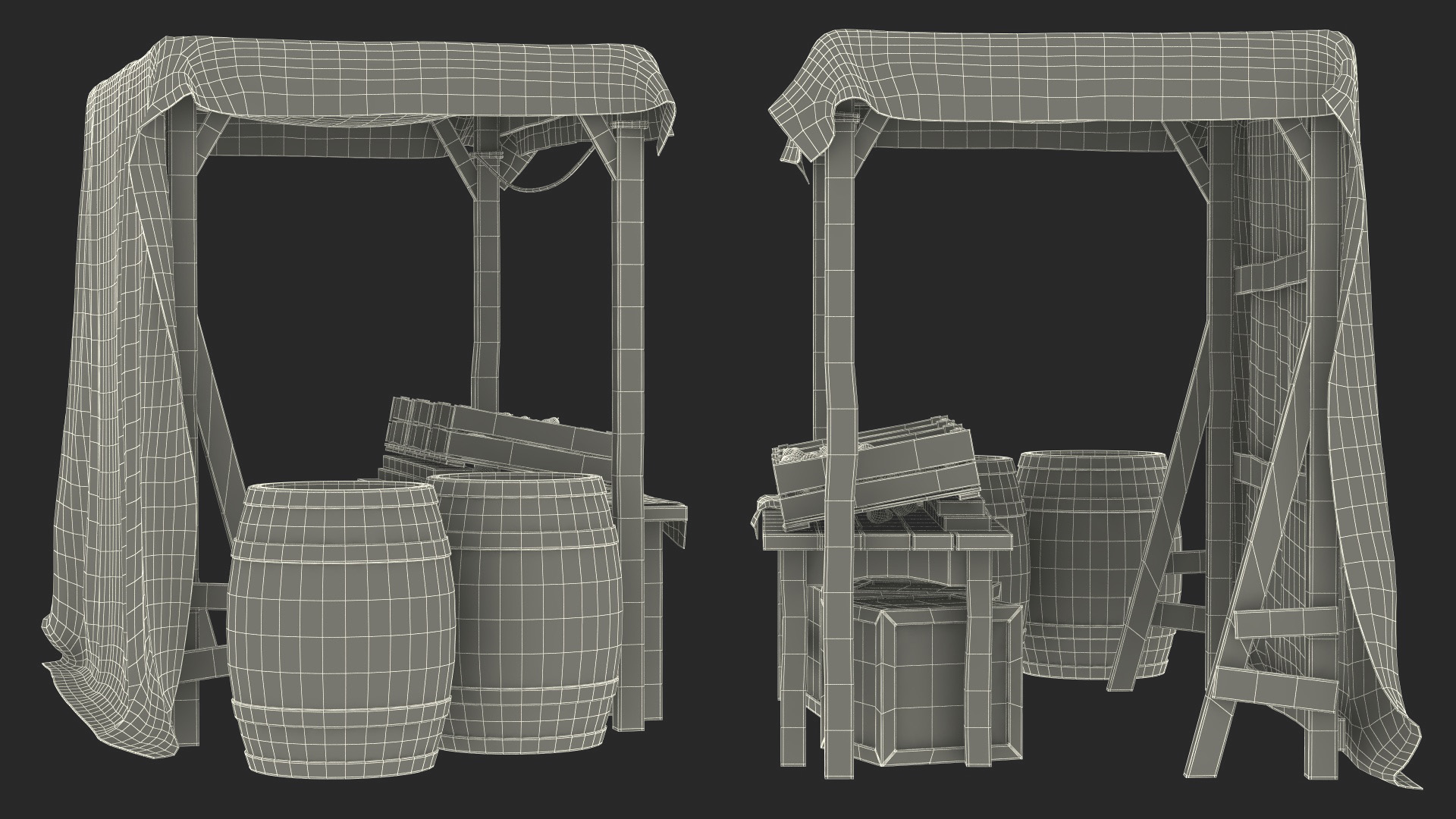 Fantasy Food Market Stall with Awning 3D
