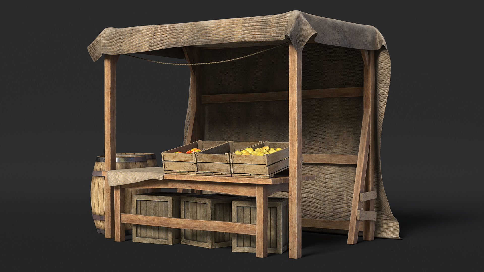 Fantasy Food Market Stall with Awning 3D