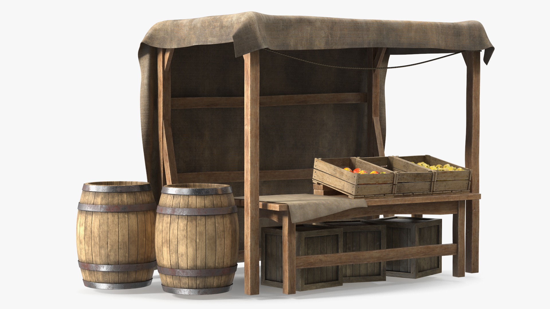 Fantasy Food Market Stall with Awning 3D