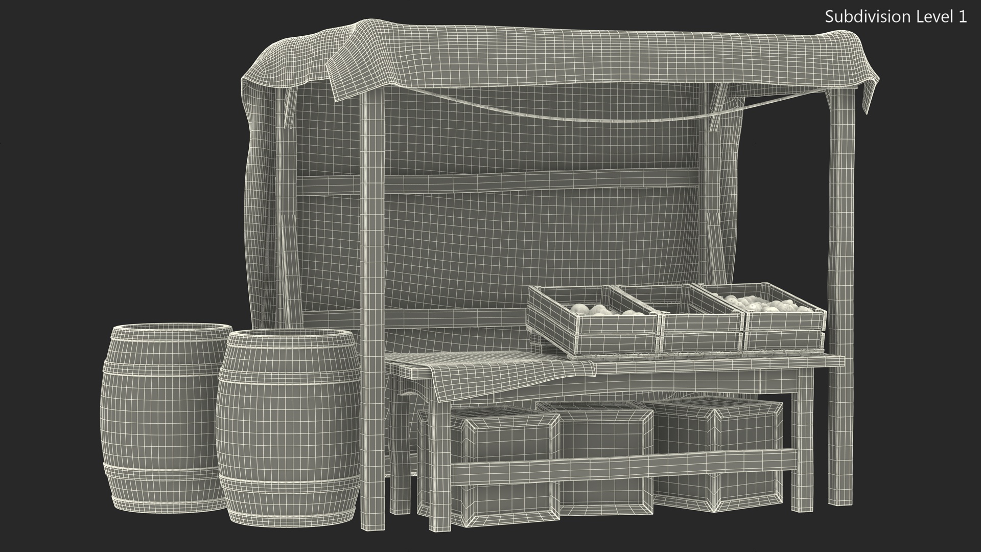 Fantasy Food Market Stall with Awning 3D
