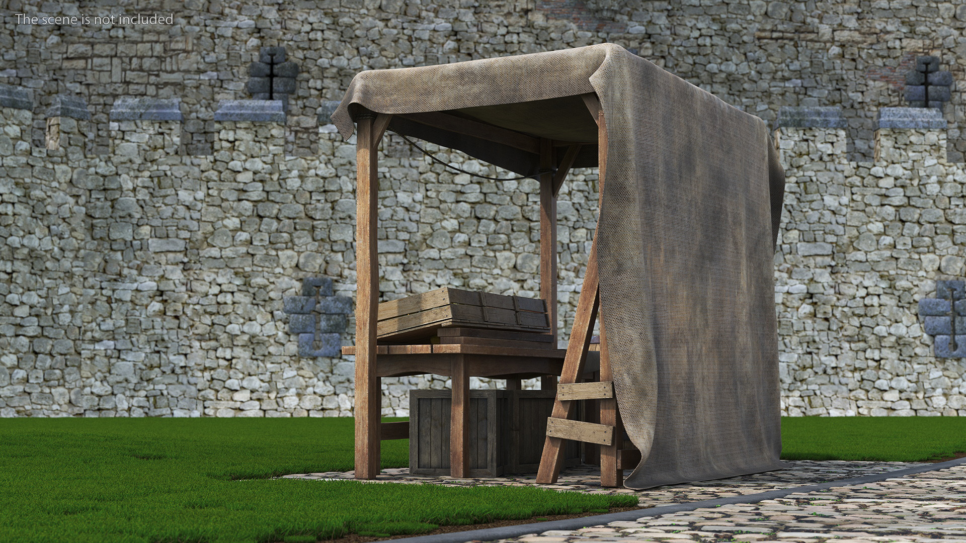 Fantasy Food Market Stall with Awning 3D