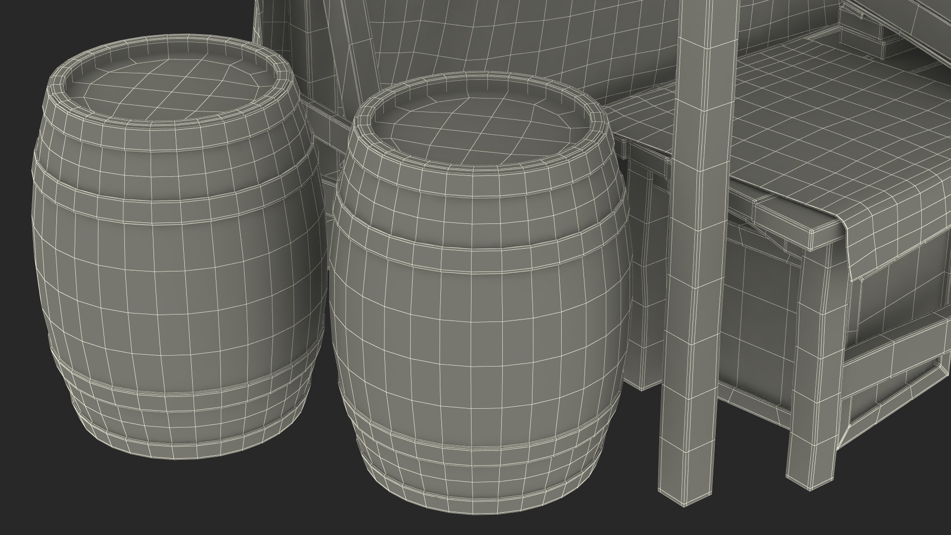 Fantasy Food Market Stall with Awning 3D