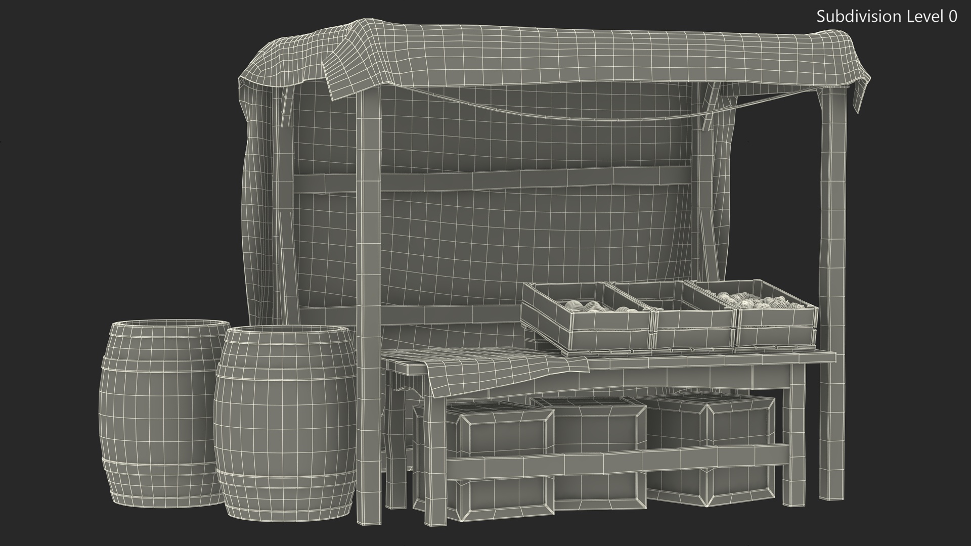 Fantasy Food Market Stall with Awning 3D