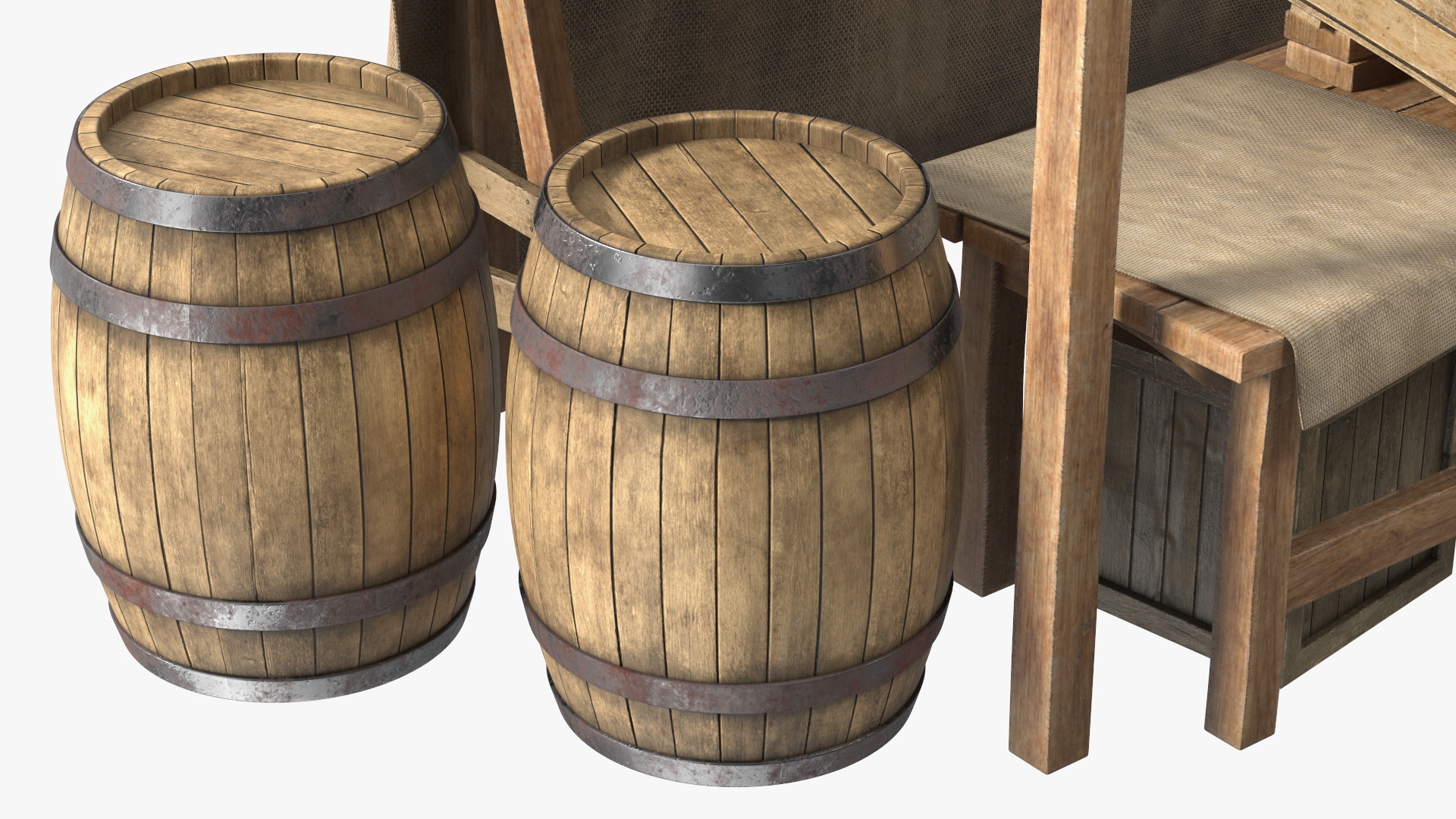 Fantasy Food Market Stall with Awning 3D