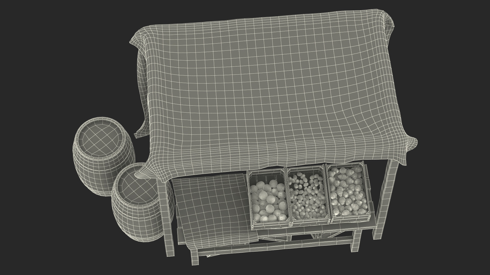 Fantasy Food Market Stall with Awning 3D