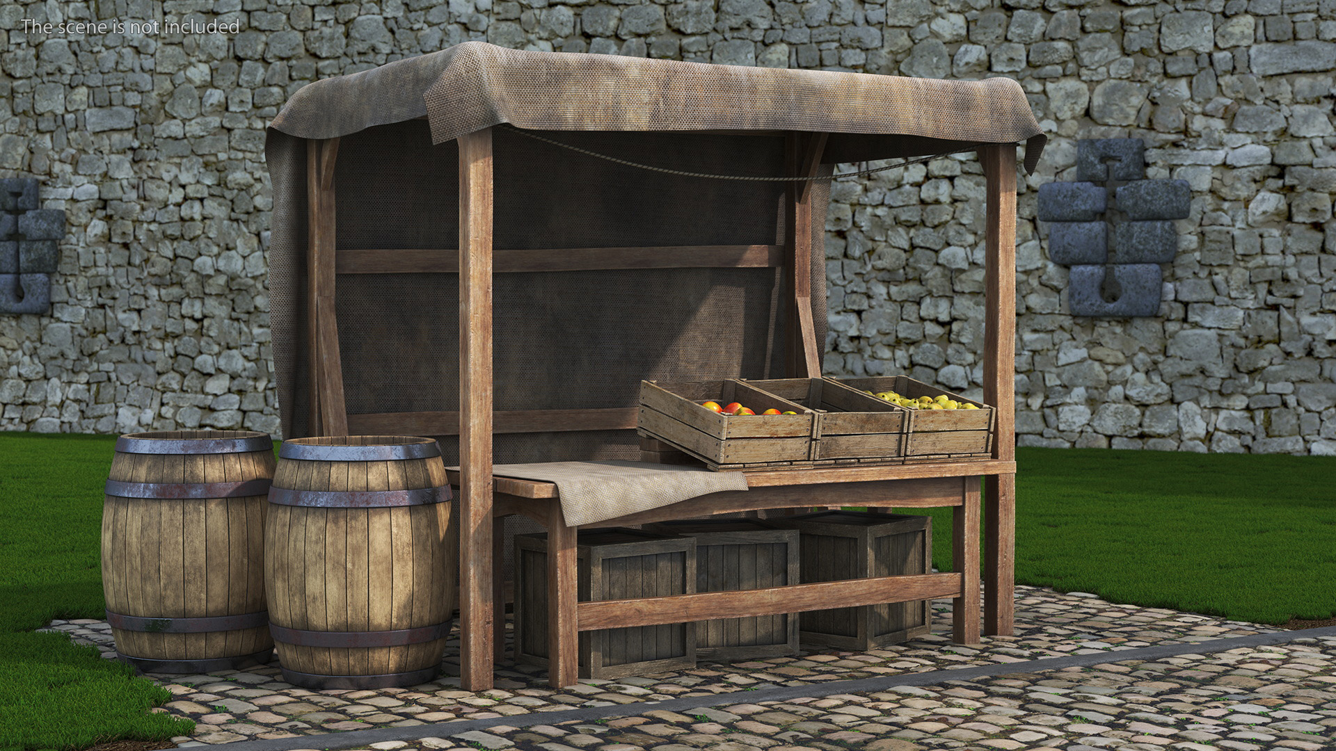 Fantasy Food Market Stall with Awning 3D