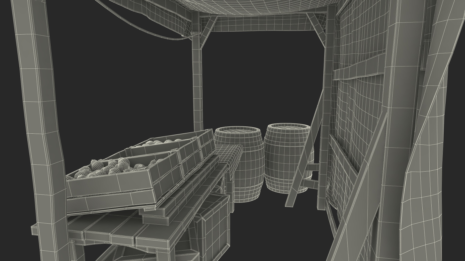Fantasy Food Market Stall with Awning 3D