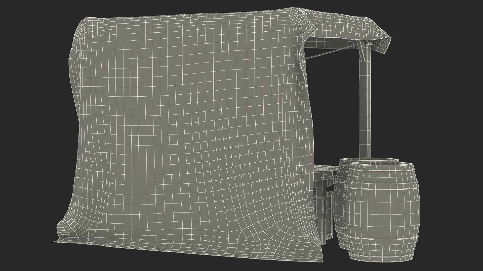 Fantasy Food Market Stall with Awning 3D