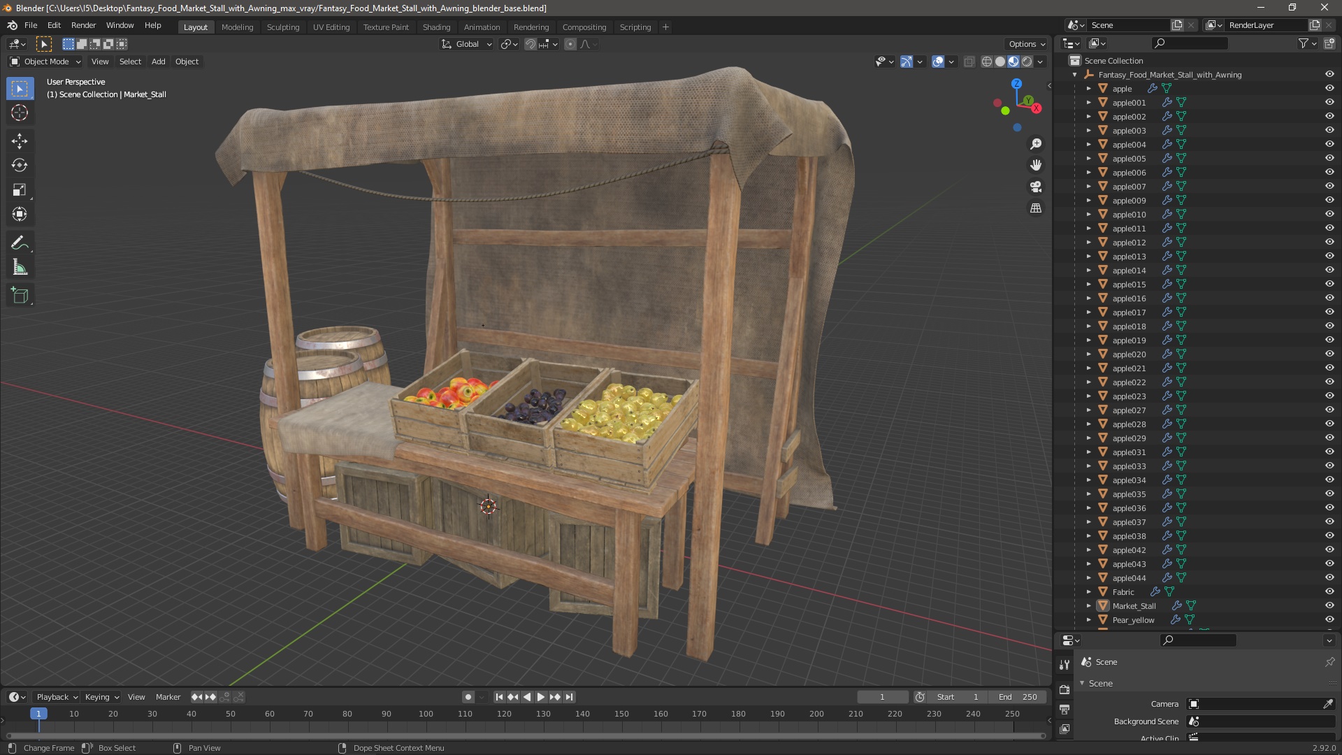 Fantasy Food Market Stall with Awning 3D