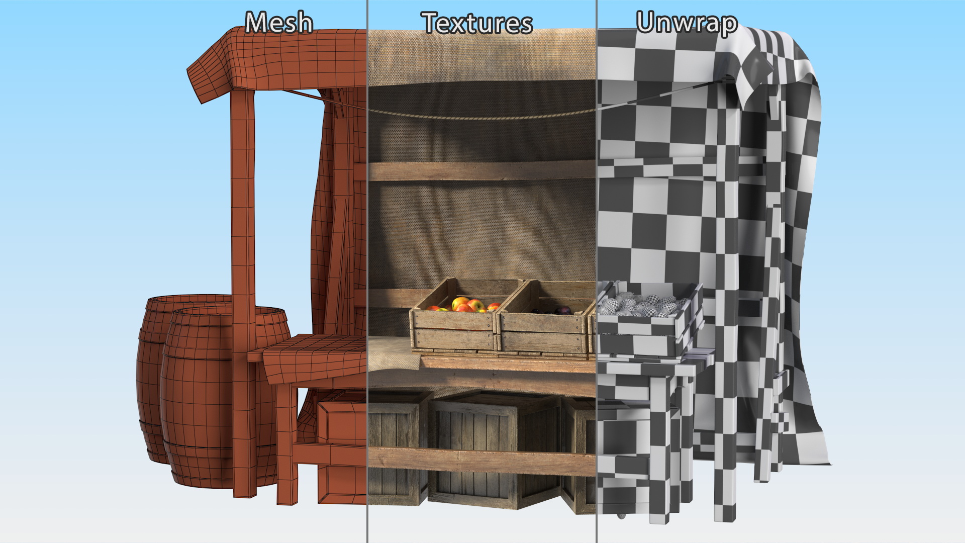 Fantasy Food Market Stall with Awning 3D