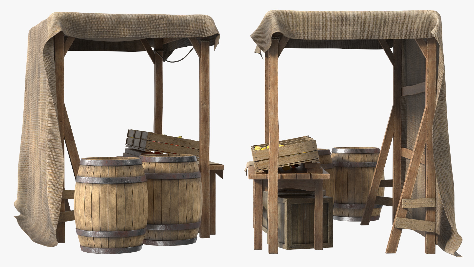 Fantasy Food Market Stall with Awning 3D