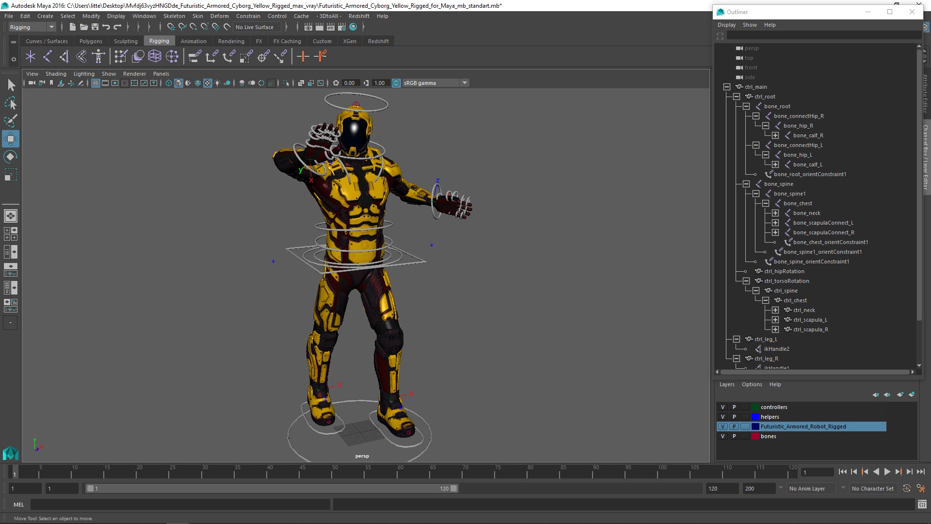 3D Futuristic Armored Cyborg Yellow Rigged for Maya model