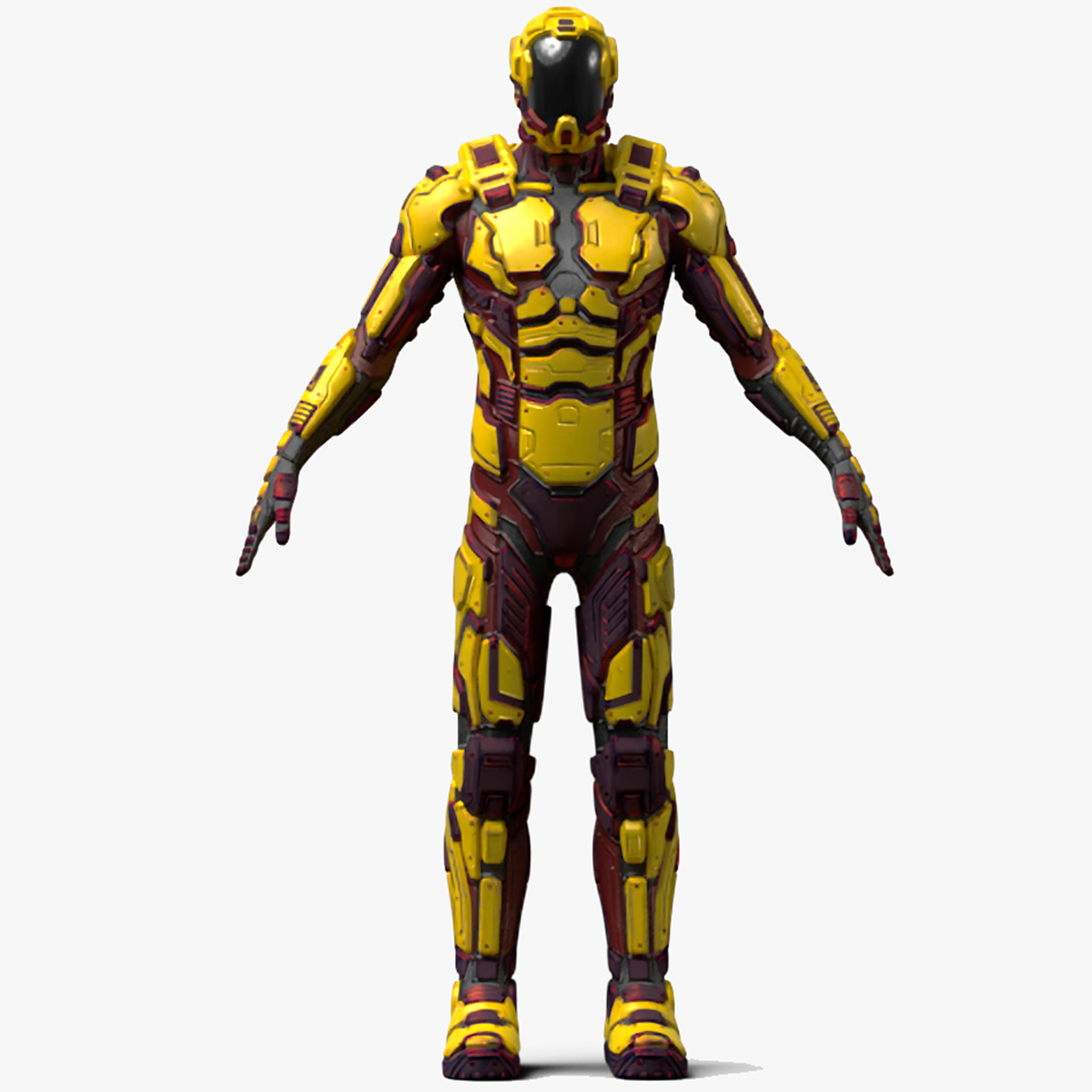 3D Futuristic Armored Cyborg Yellow Rigged for Maya model