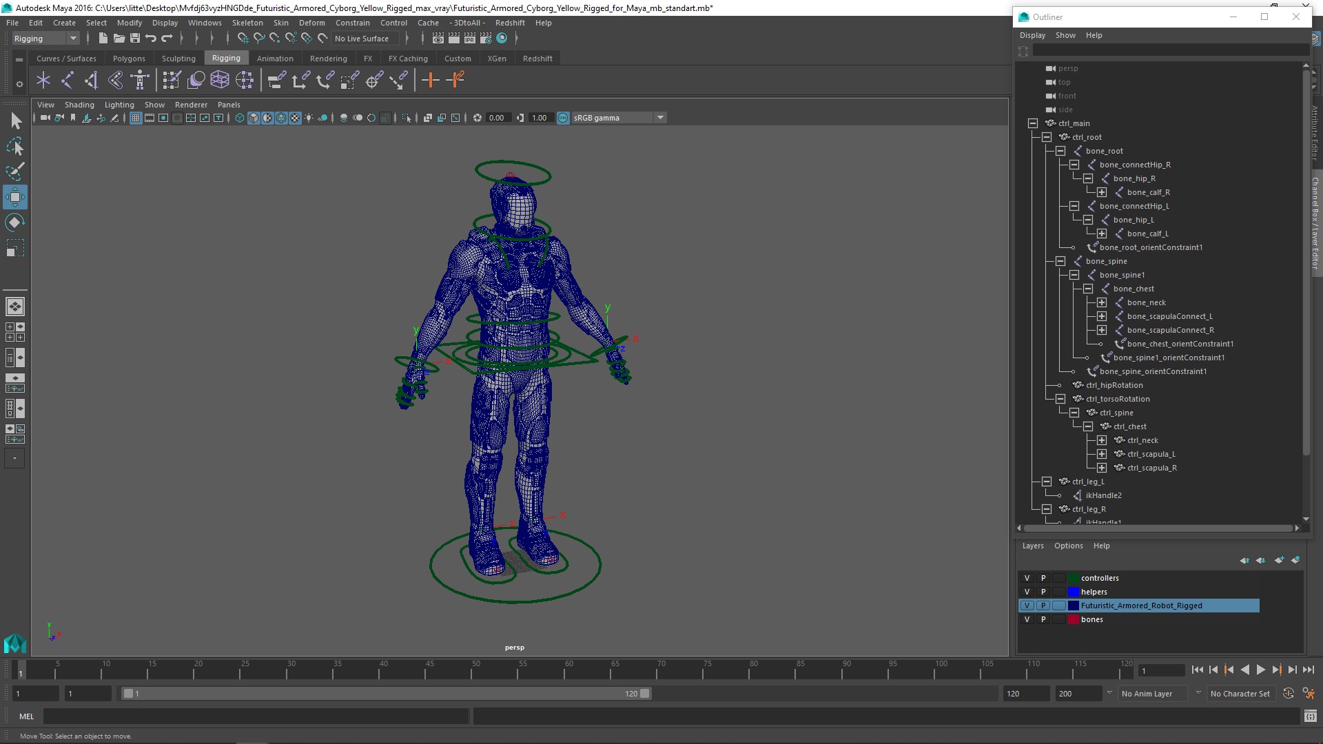 3D Futuristic Armored Cyborg Yellow Rigged for Maya model