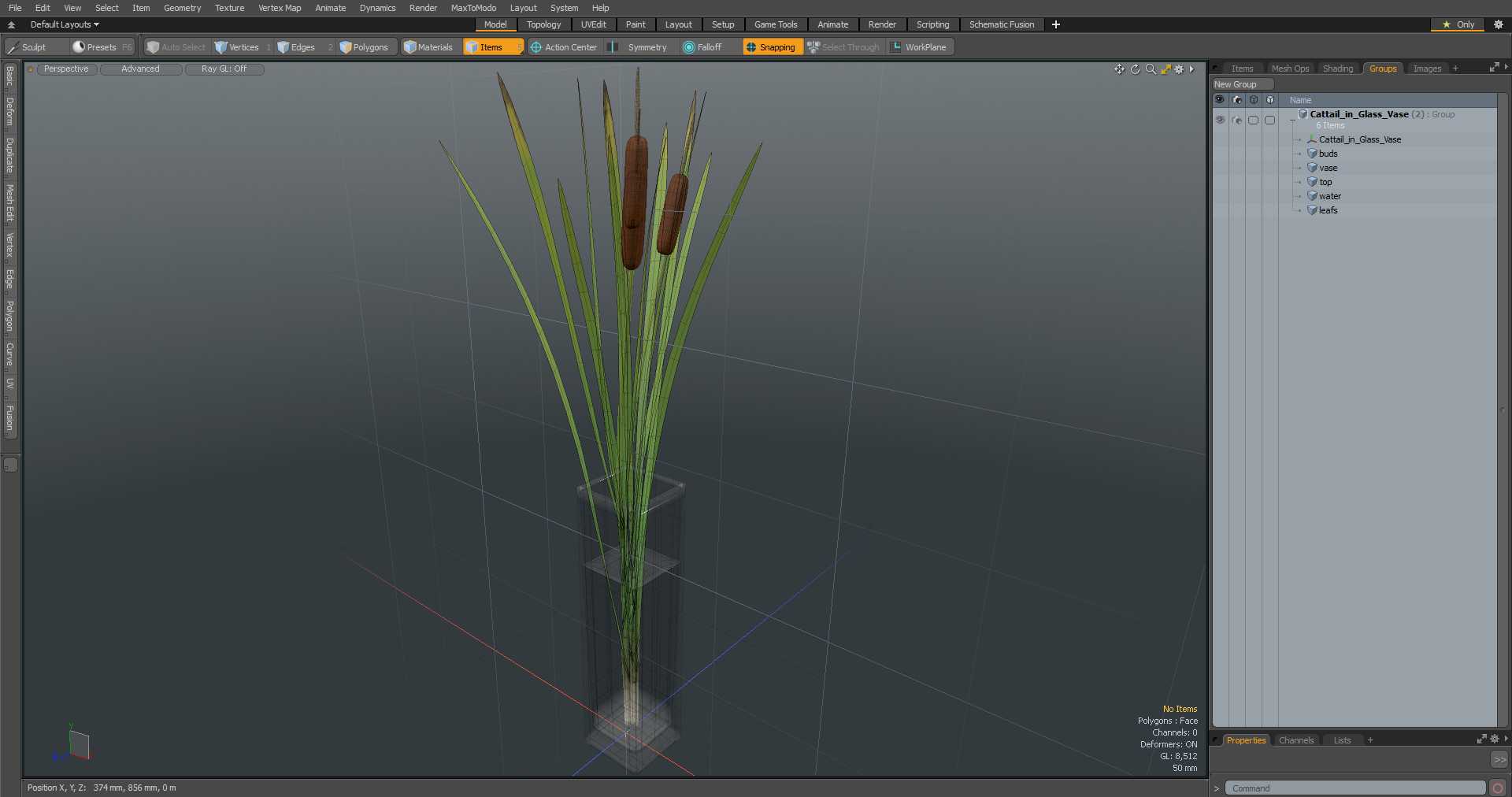 3D Cattail in Glass Vase
