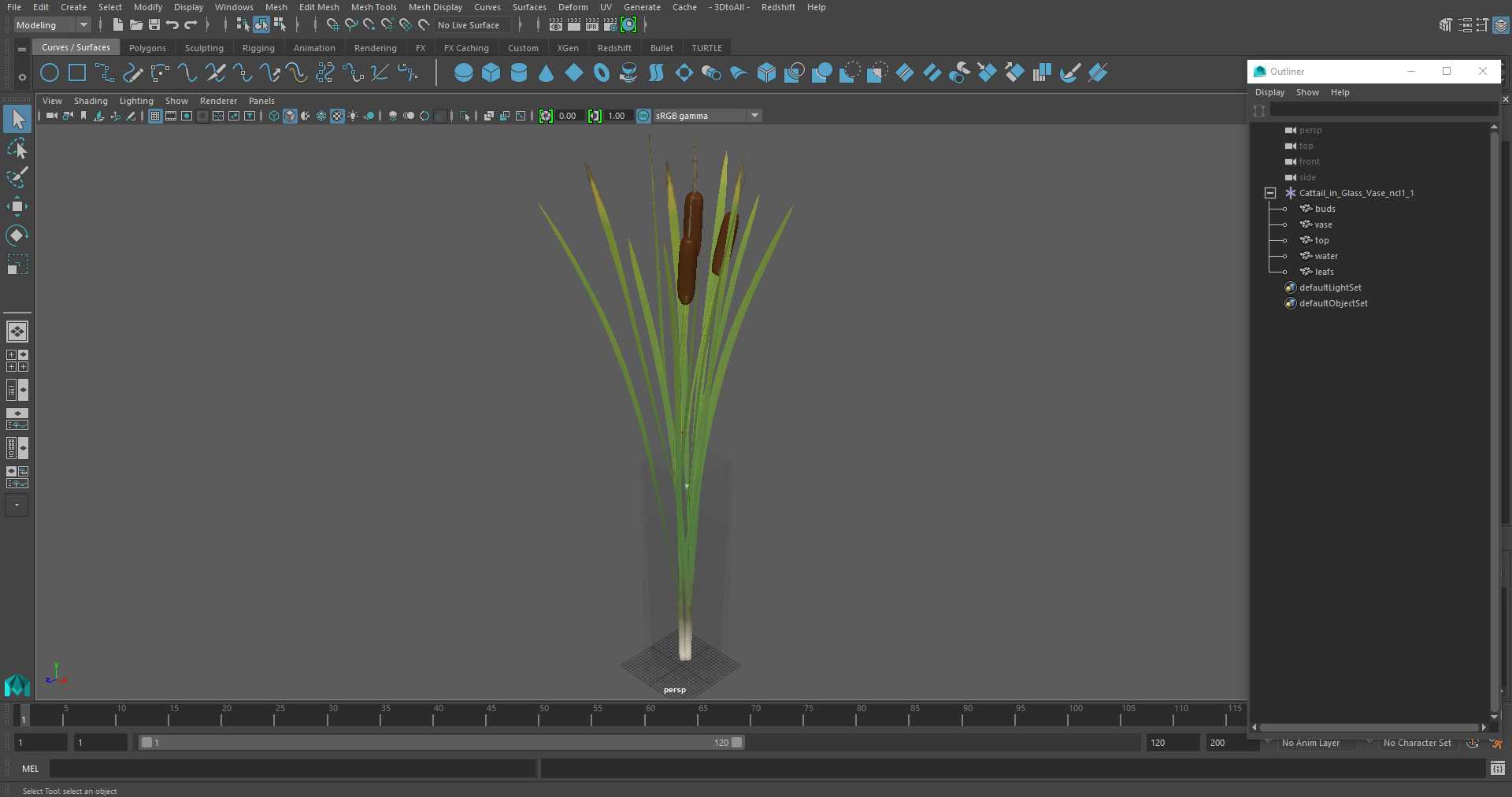 3D Cattail in Glass Vase