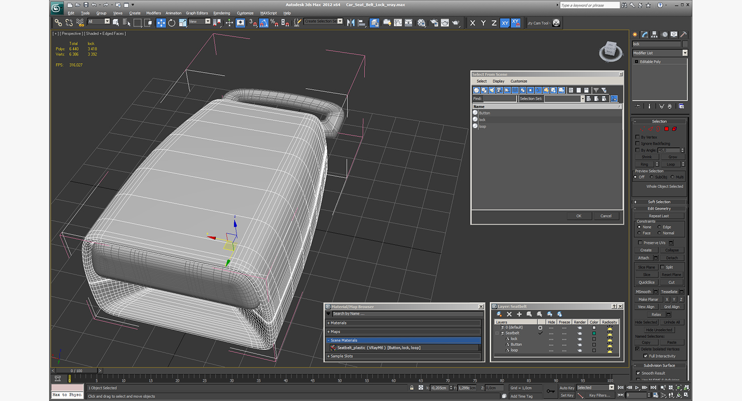 3D Car Seat Belt Lock model