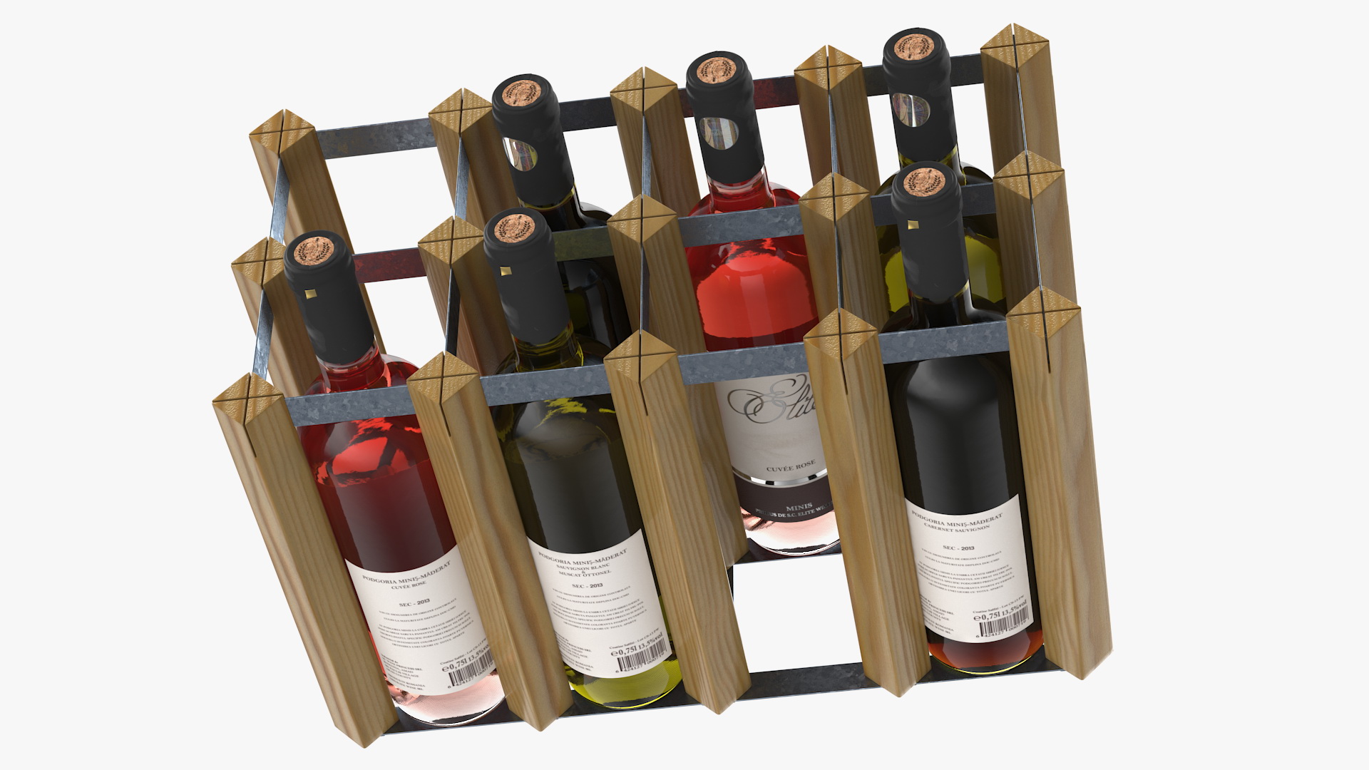 Classical Design Wine Rack with Wine Bottles 3D model
