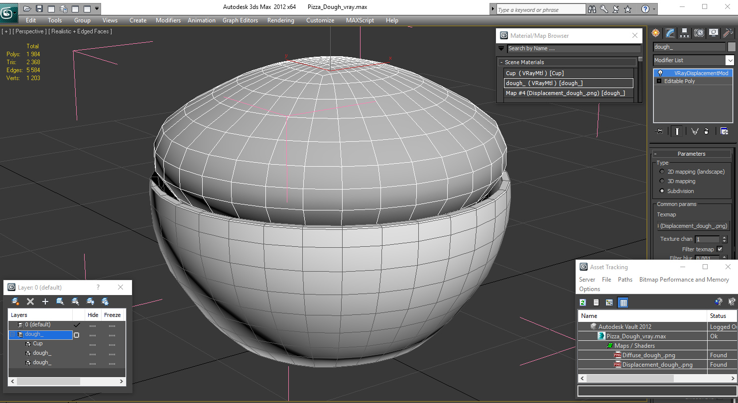 Raw Dough in Bowl 3D