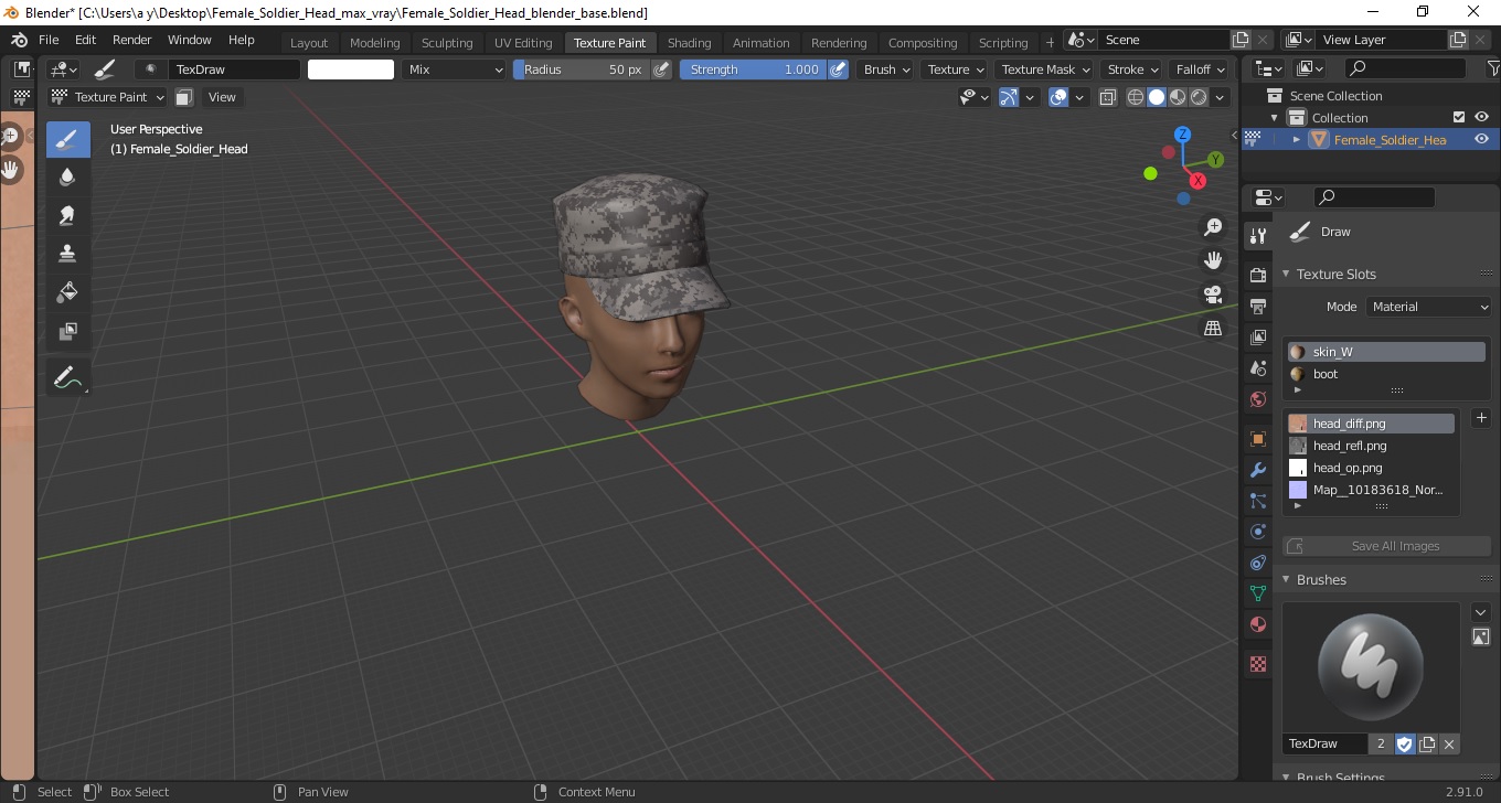 Female Soldier Head 3D model