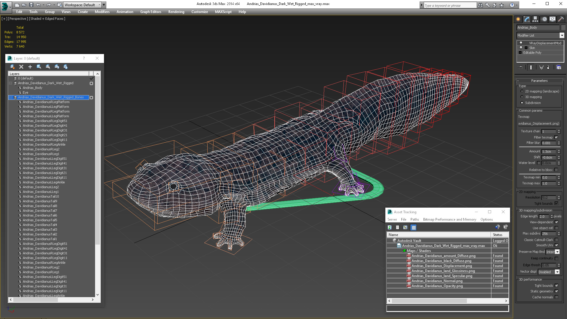 Andrias Davidianus Dark Wet Rigged 3D model
