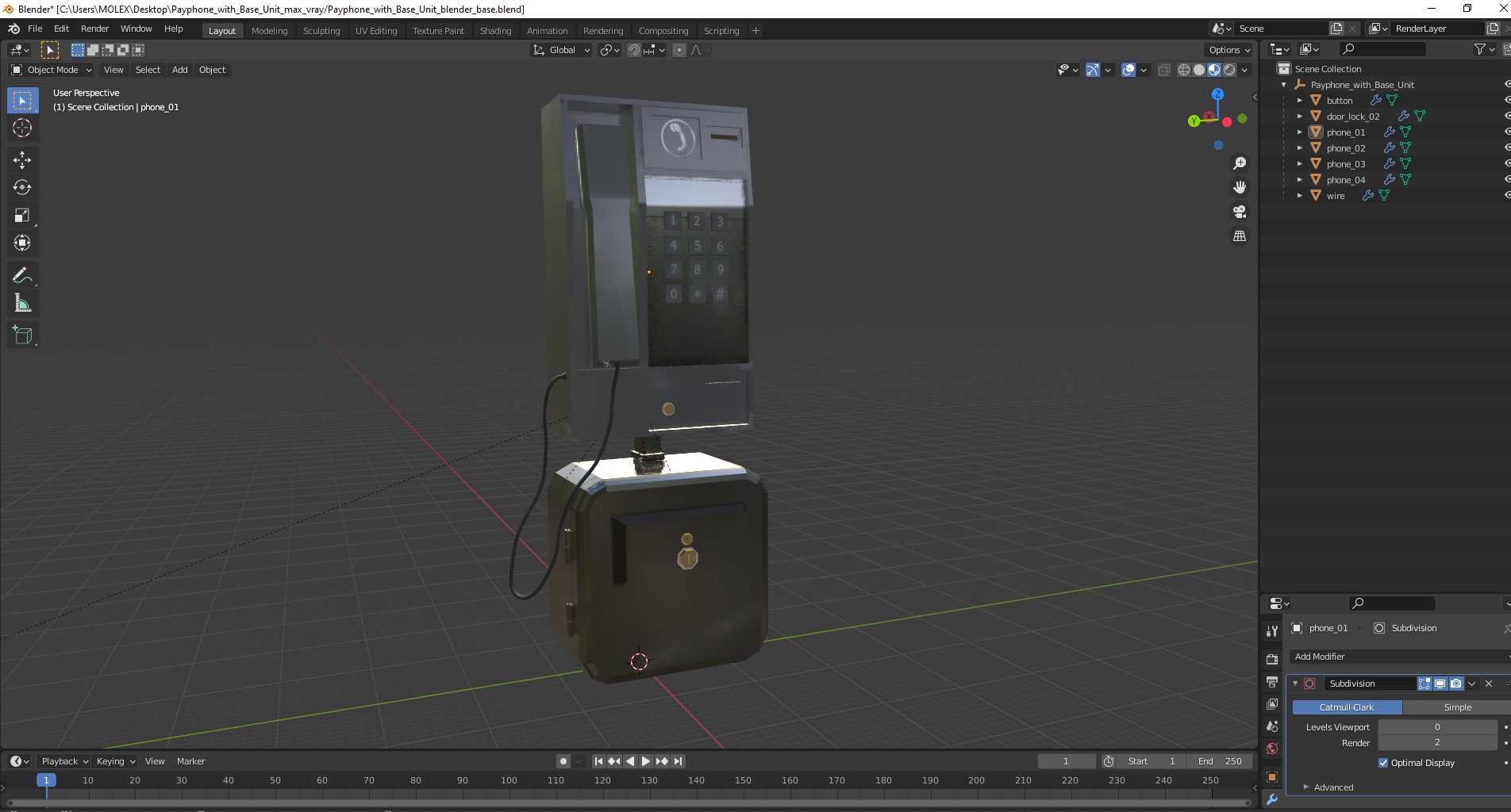 3D Payphone with Base Unit model
