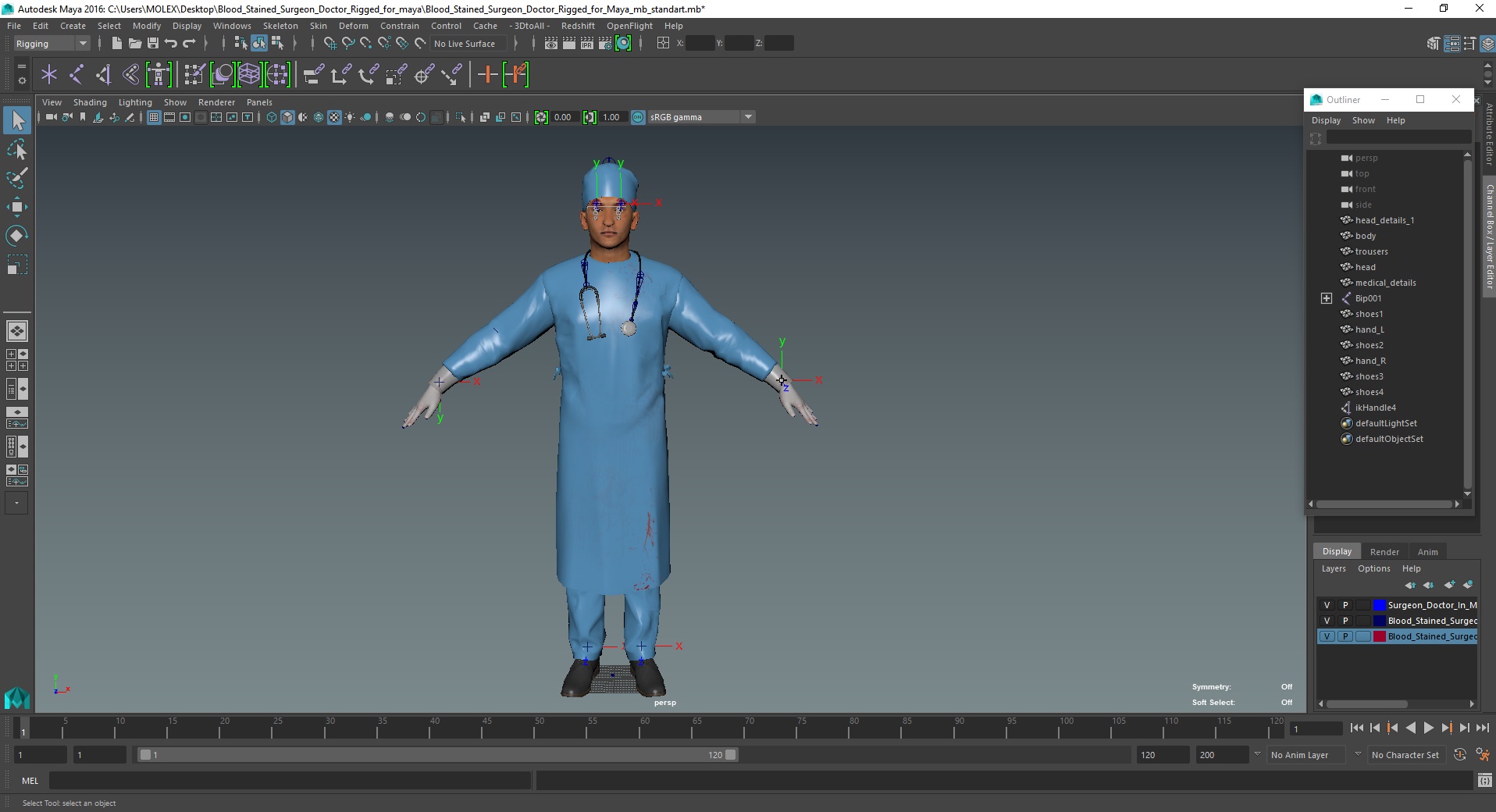 Blood Stained Surgeon Doctor Rigged for Maya 3D model