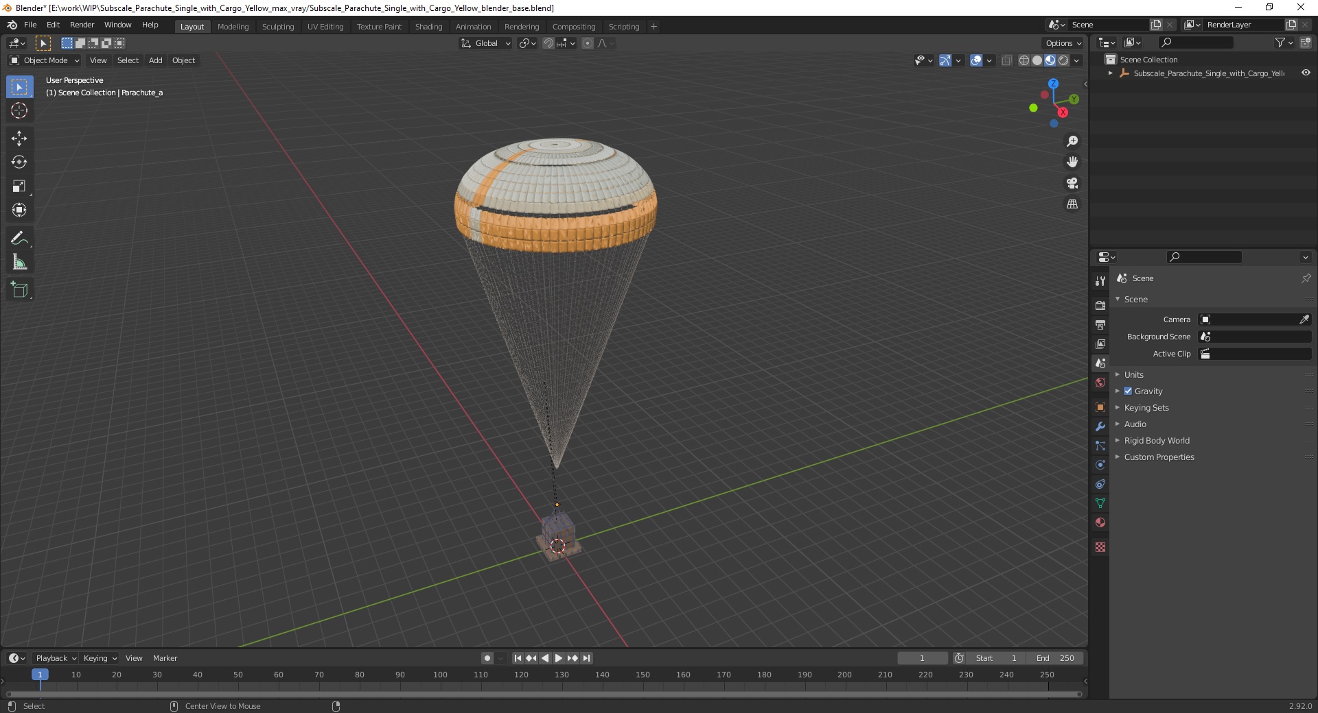 3D Subscale Parachute Single with Cargo Yellow model