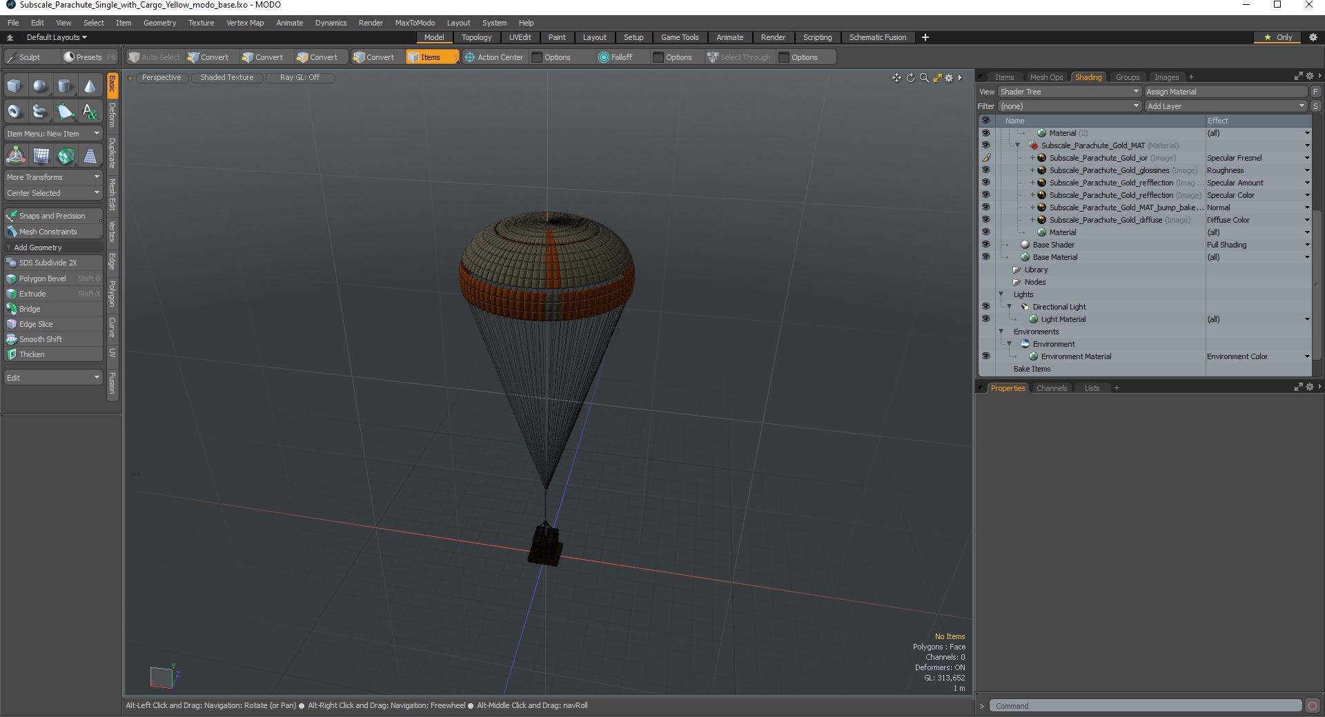 3D Subscale Parachute Single with Cargo Yellow model