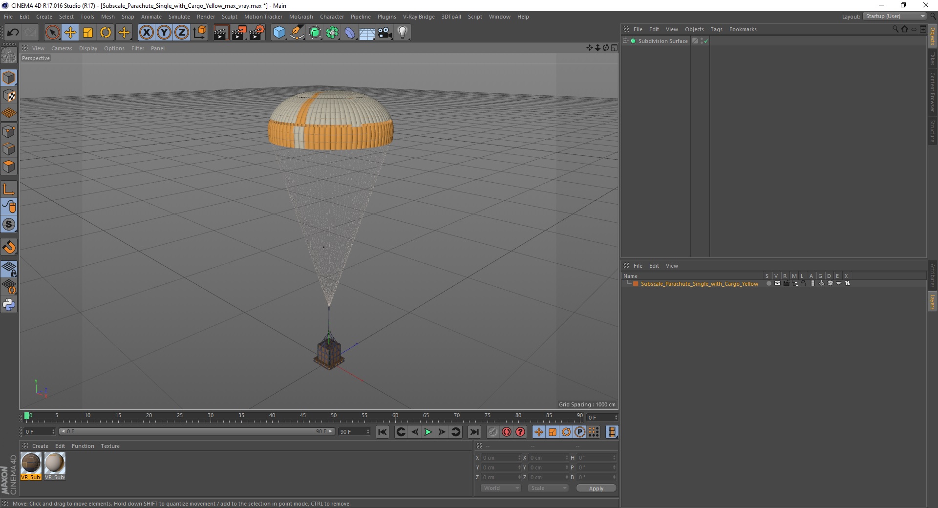 3D Subscale Parachute Single with Cargo Yellow model