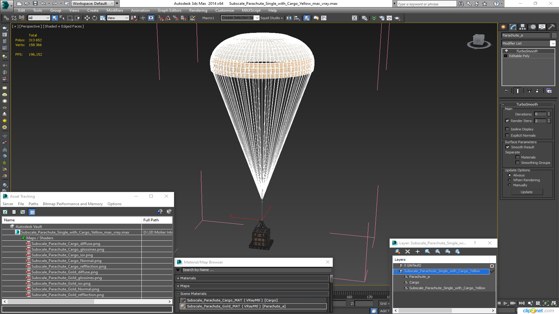 3D Subscale Parachute Single with Cargo Yellow model