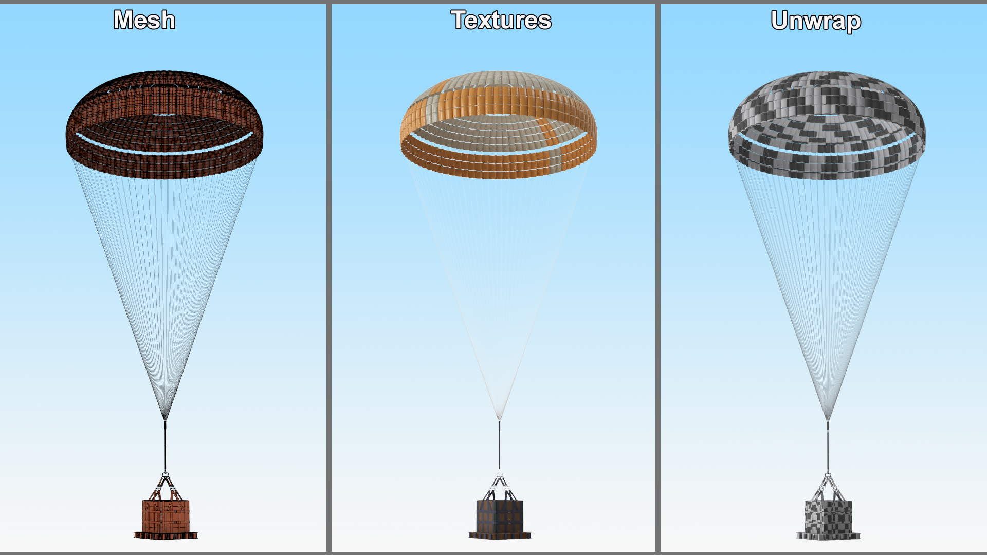 3D Subscale Parachute Single with Cargo Yellow model