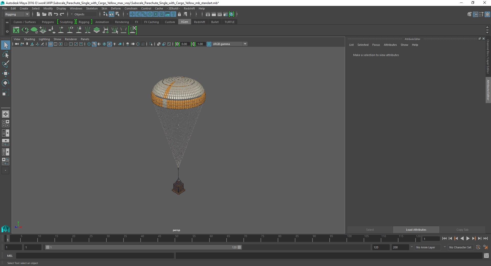3D Subscale Parachute Single with Cargo Yellow model