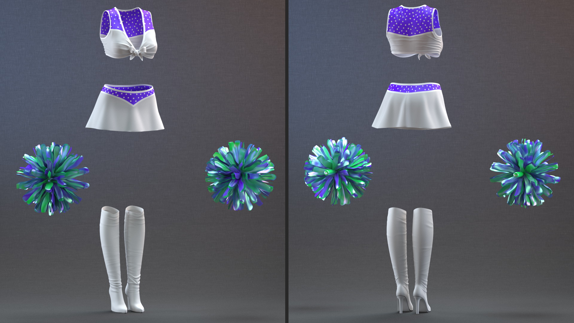 3D Purple Cheerleader Outfit with Pom Pom model