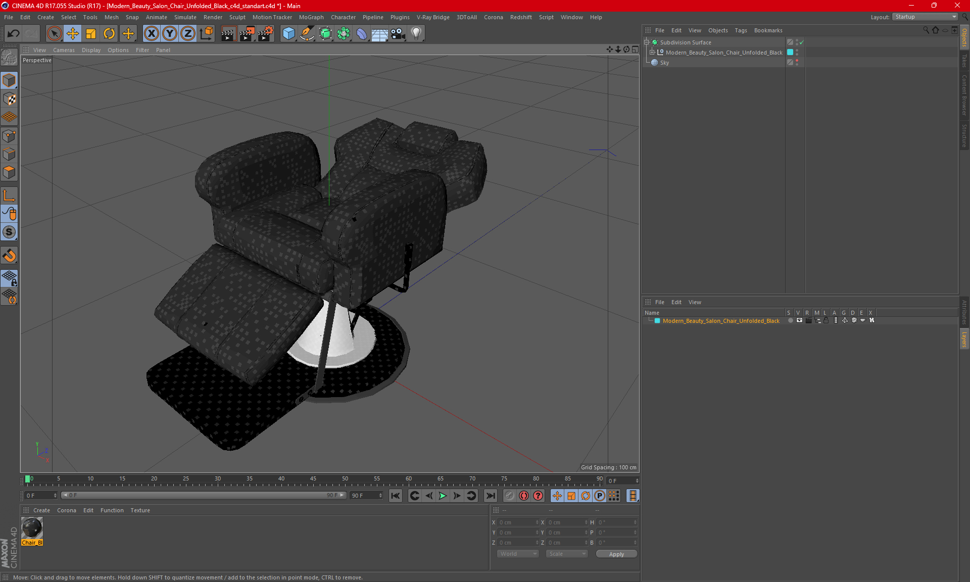 3D model Modern Beauty Salon Chair Unfolded Black