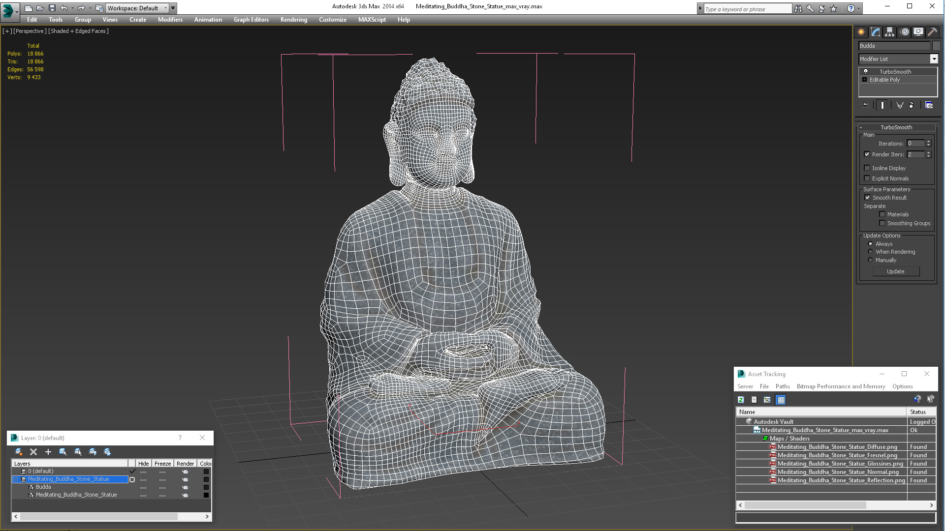 3D model Meditating Buddha Stone Statue