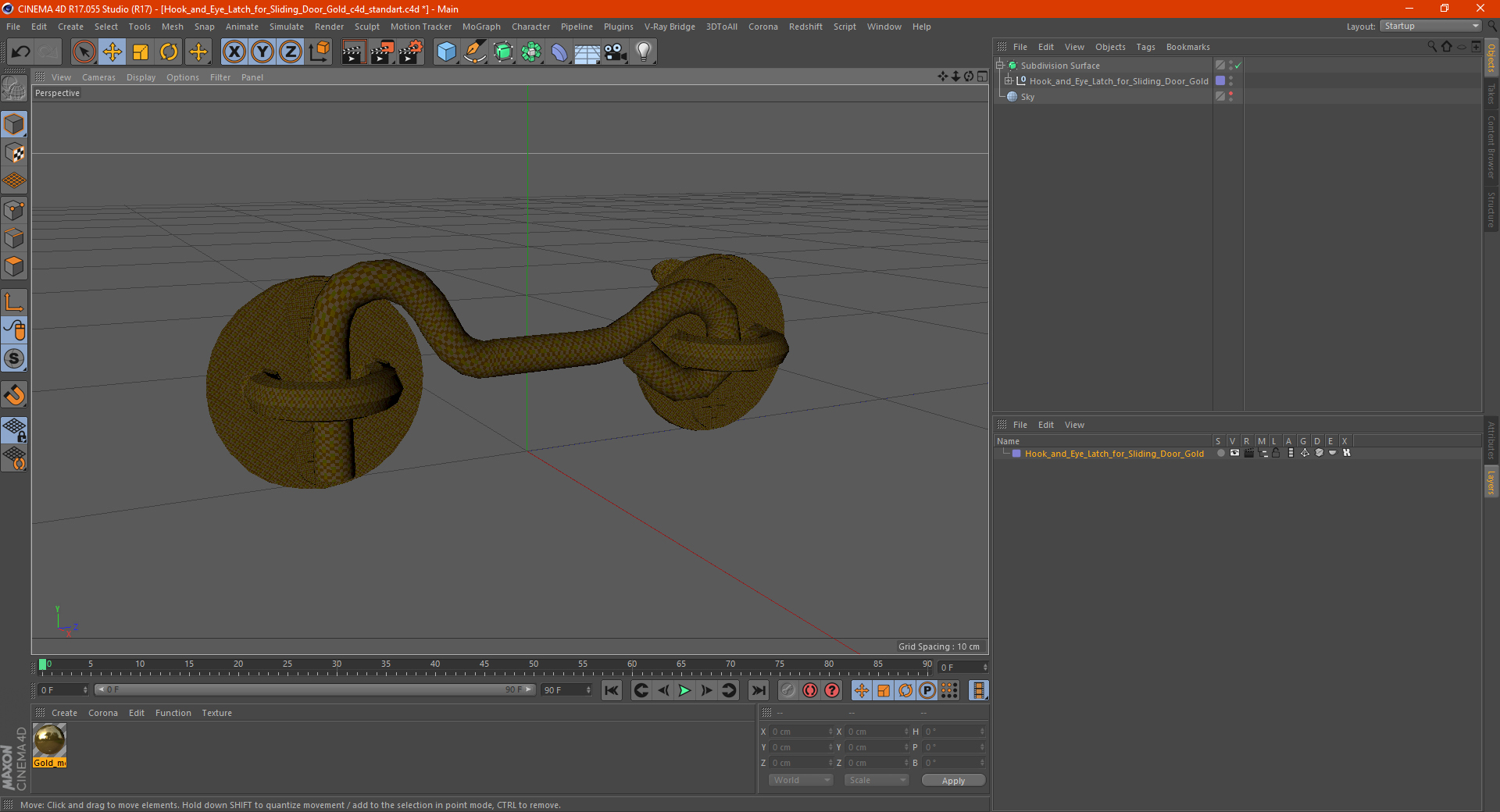3D model Hook and Eye Latch for Sliding Door Gold
